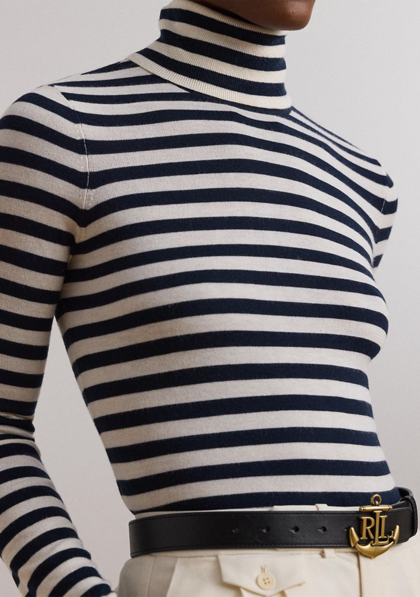 Womens Striped Silk-Blend Turtleneck Sweater
