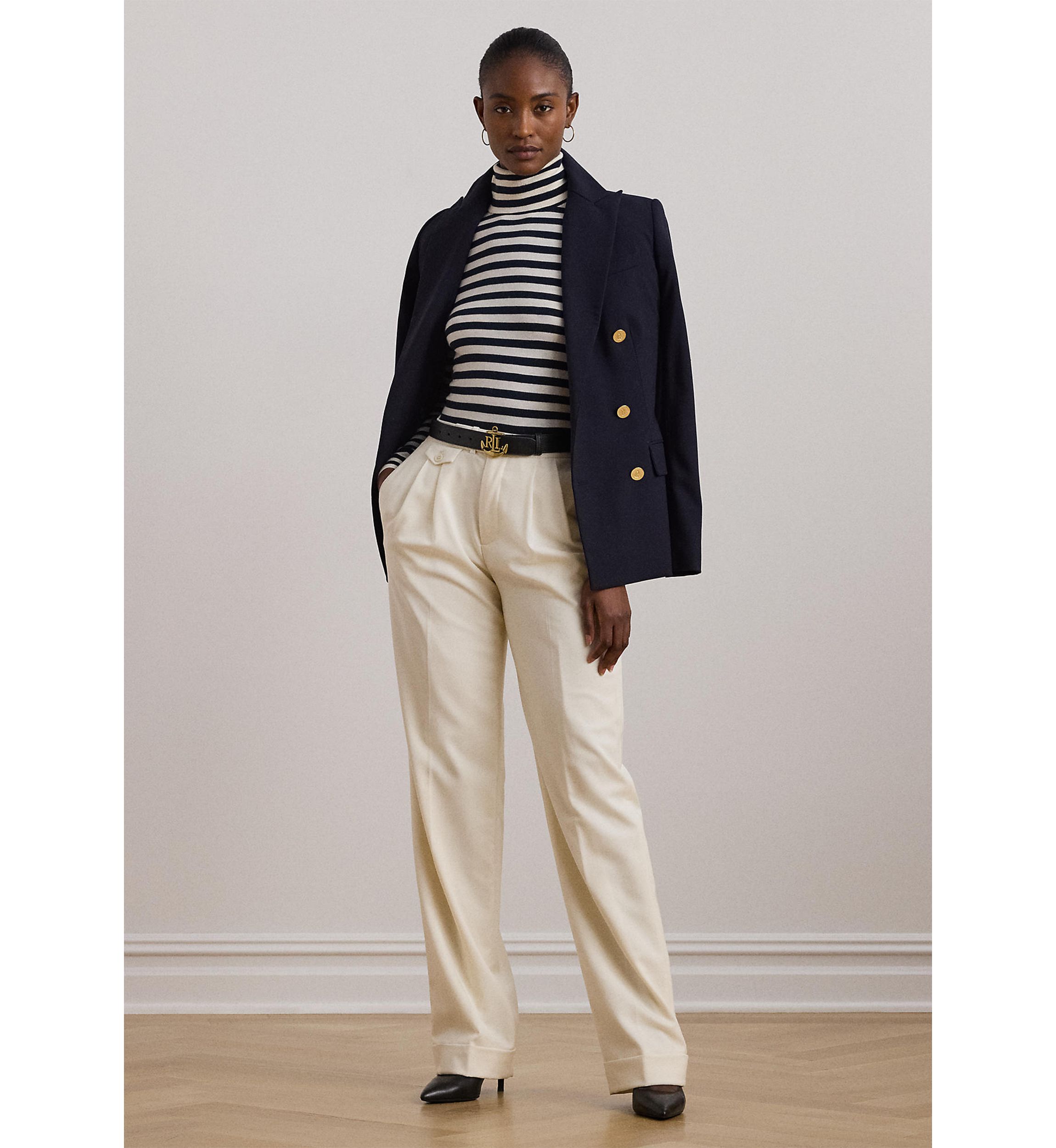 Womens Striped Silk-Blend Turtleneck Sweater