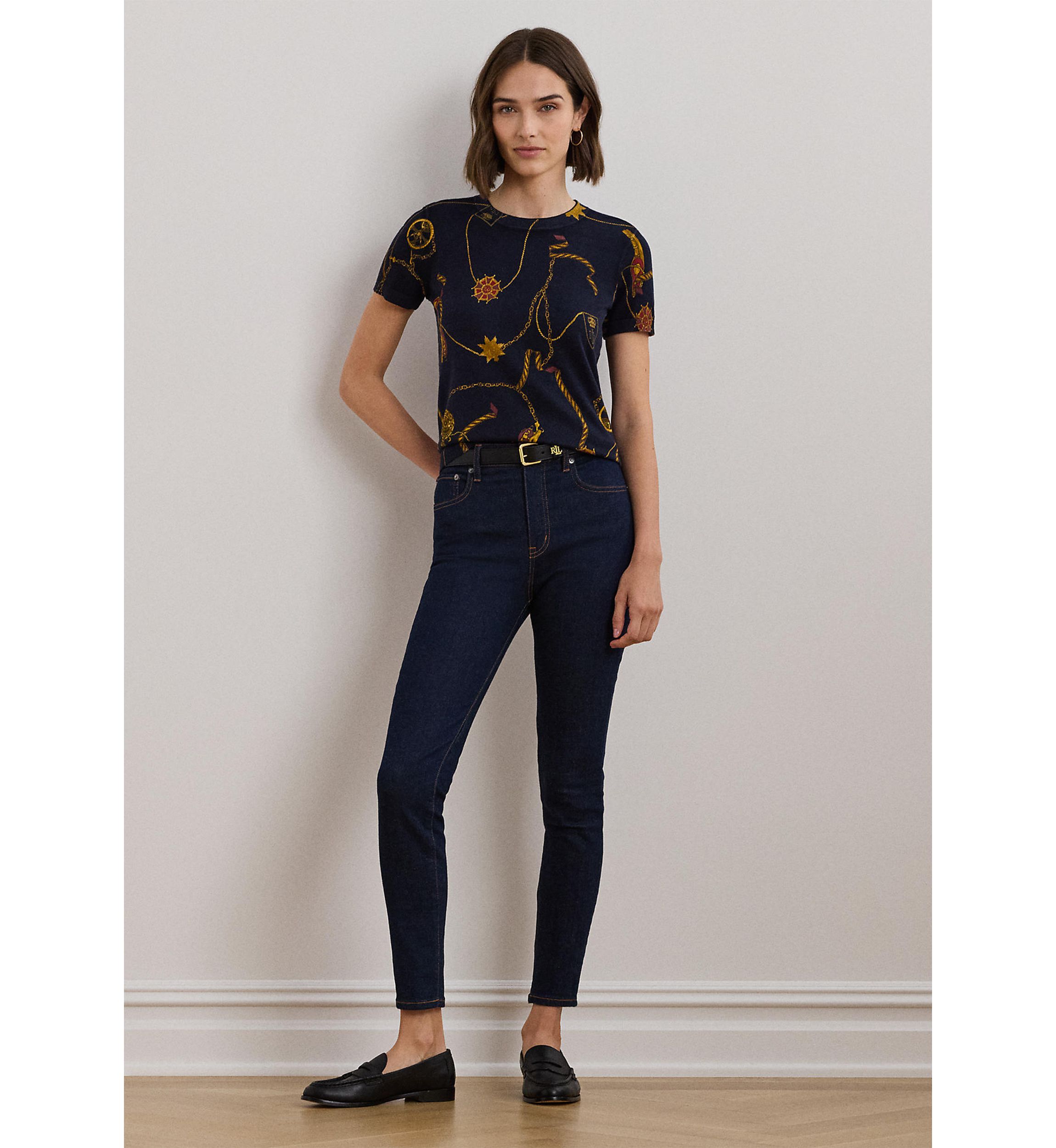 Womens Print Cotton-Blend Short-Sleeve Sweater