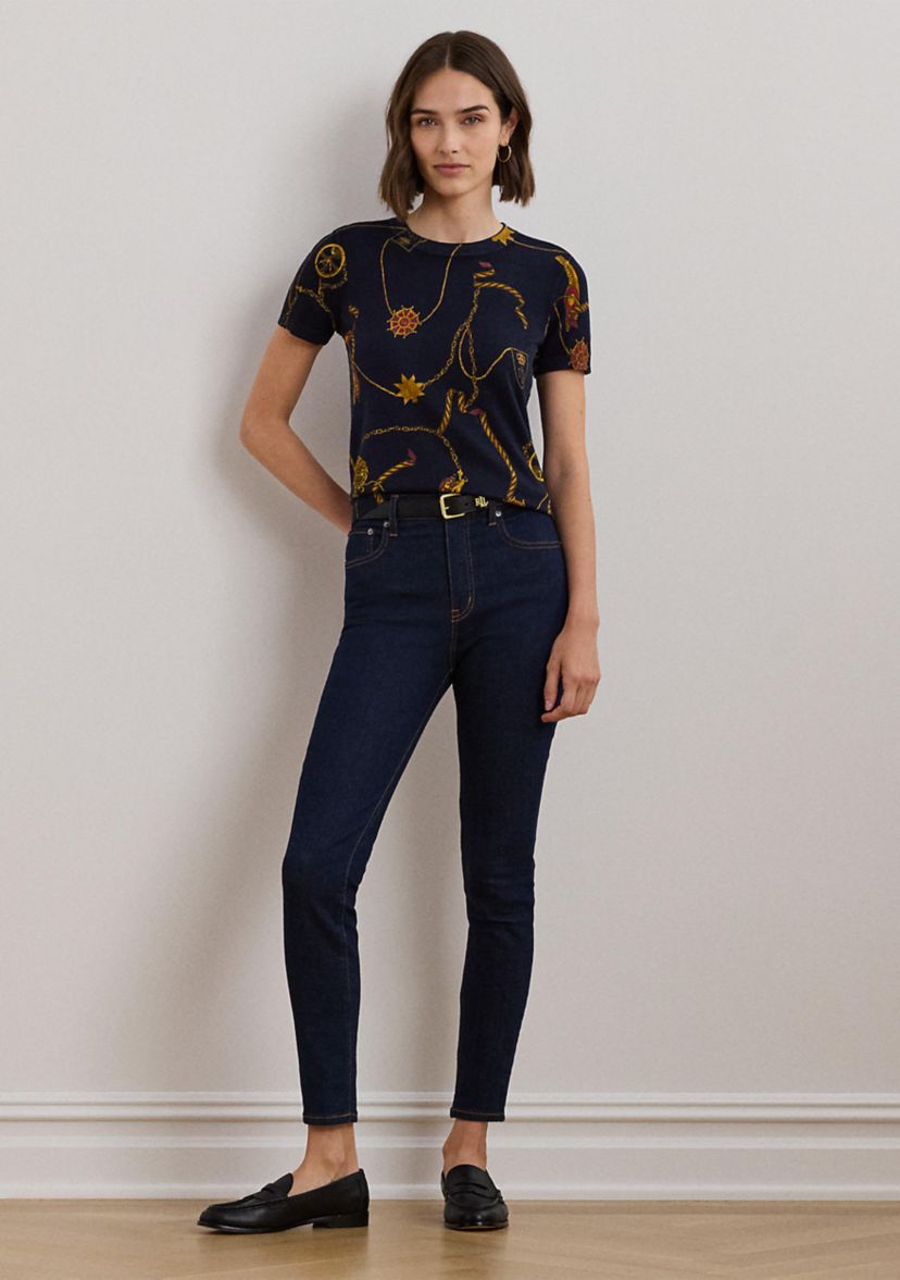 Womens Print Cotton-Blend Short-Sleeve Sweater