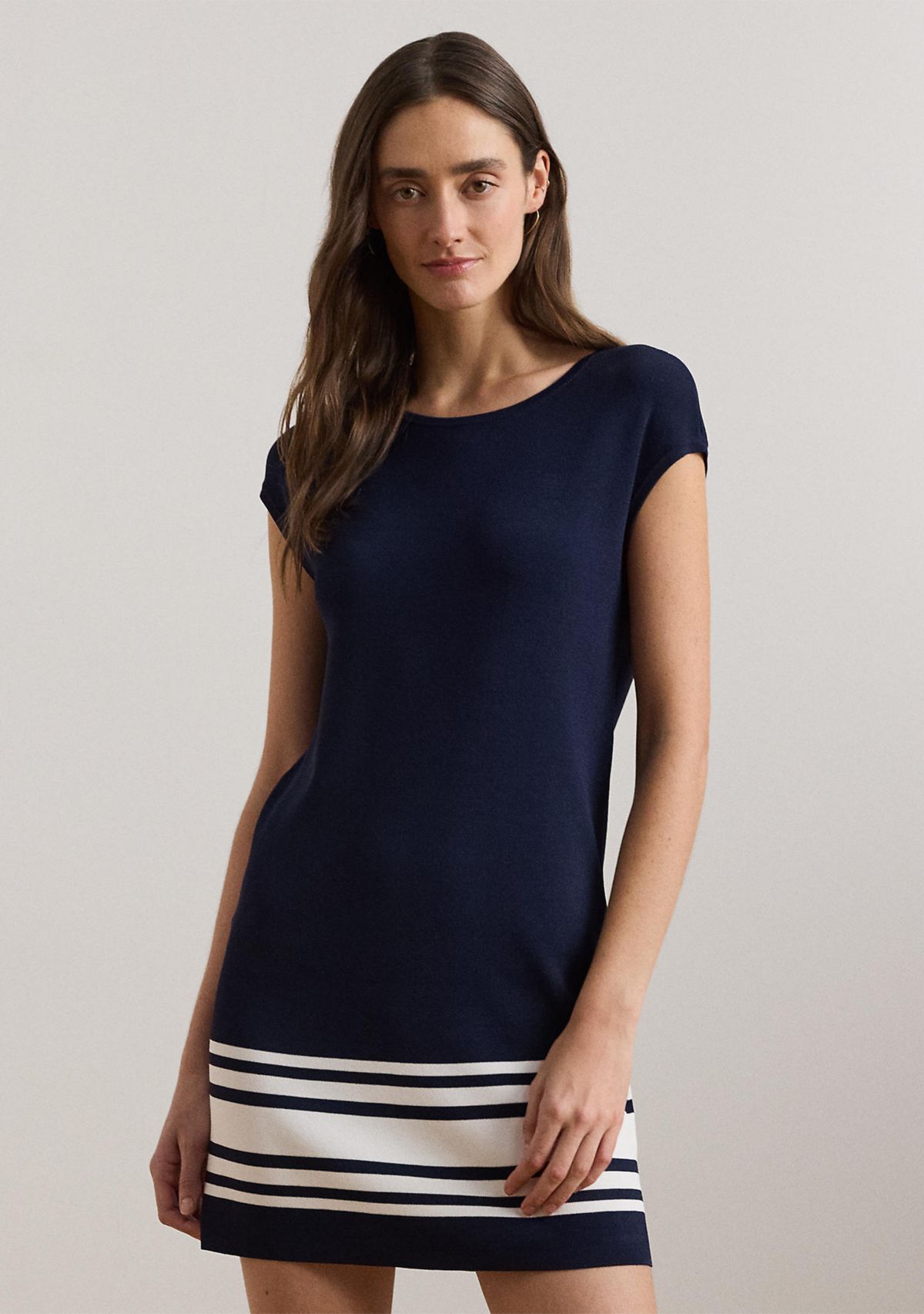 Two Tone Cap Sleeve Shift Sweater Dress