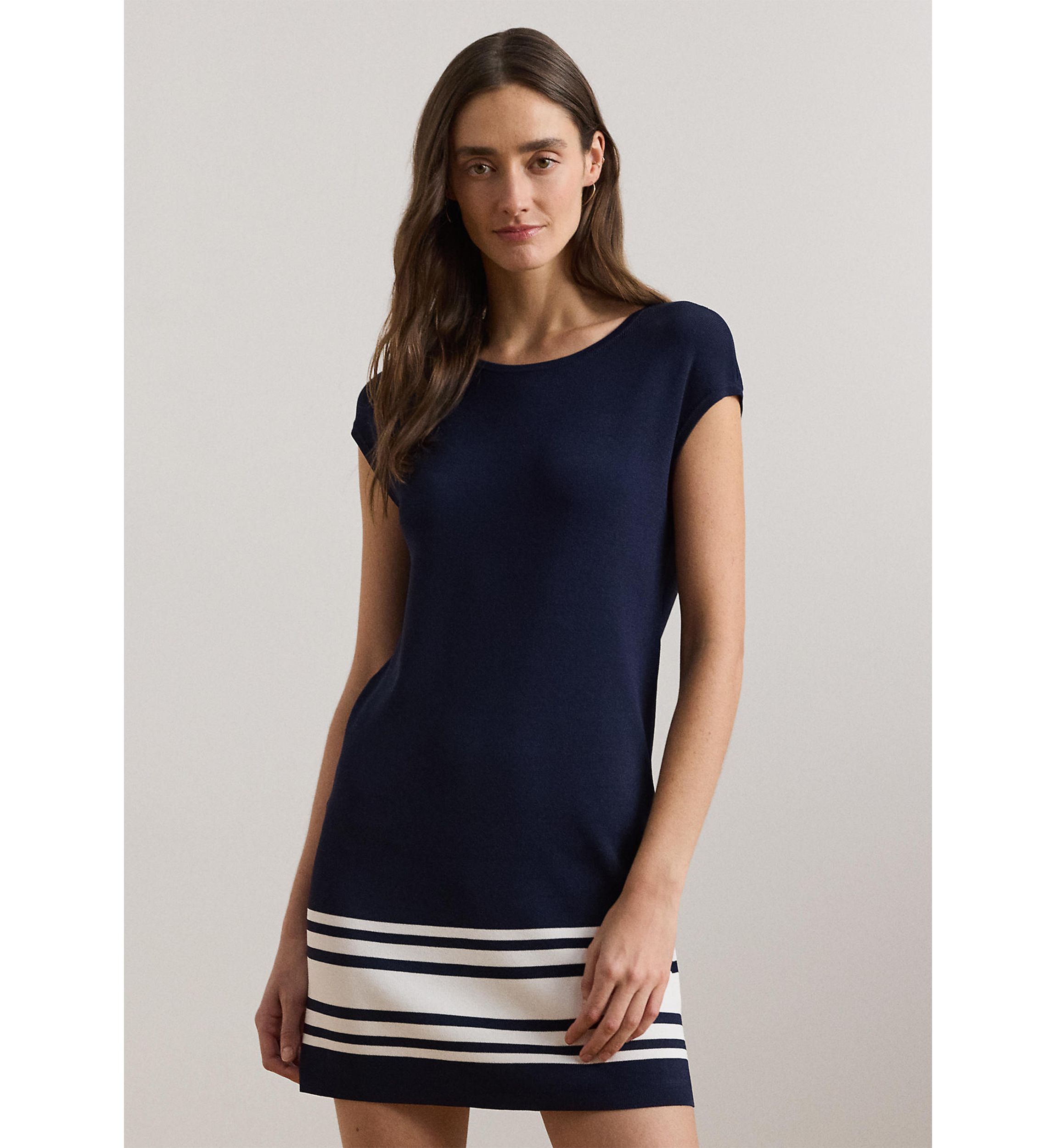 Two Tone Cap Sleeve Shift Sweater Dress