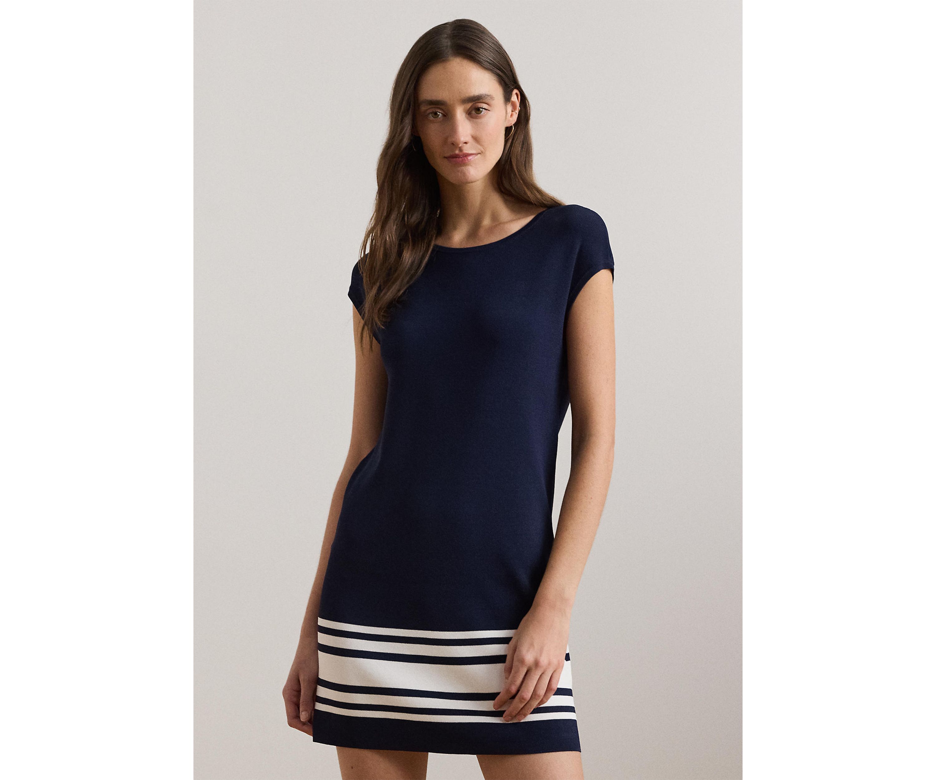 Two Tone Cap Sleeve Shift Sweater Dress