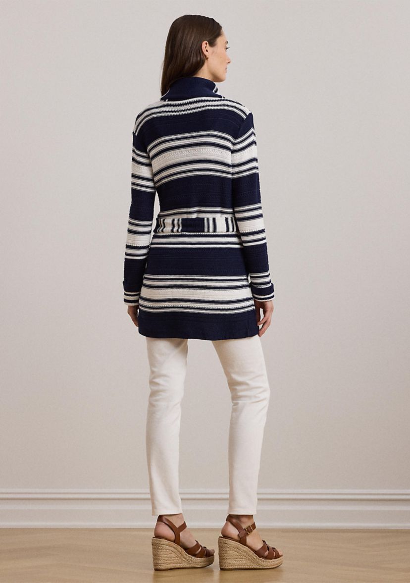 Striped Belted Cotton Blend Cardigan