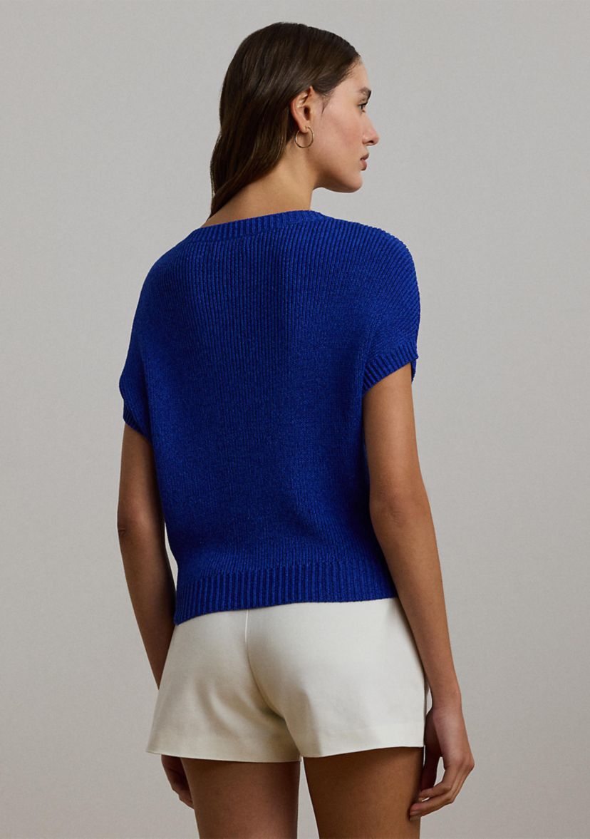 Rib Knit Short Sleeve V-Neck Sweater