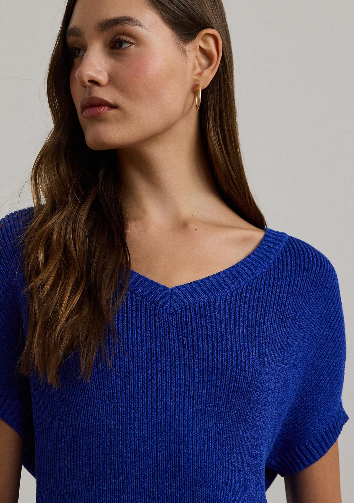 Rib Knit Short Sleeve V-Neck Sweater