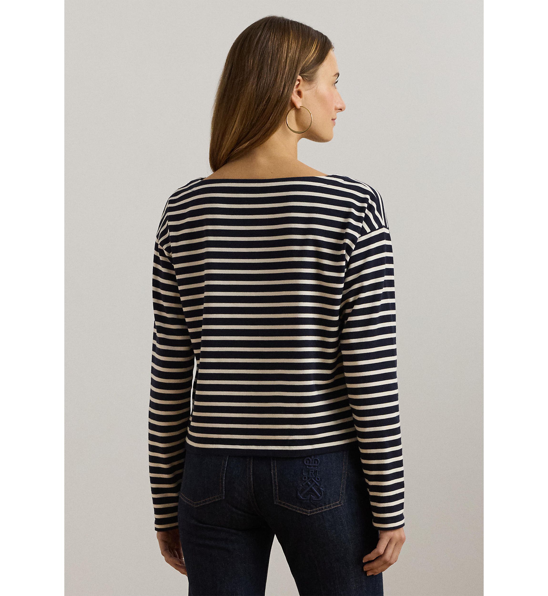 Striped Cotton Jersey Boat Neck Top