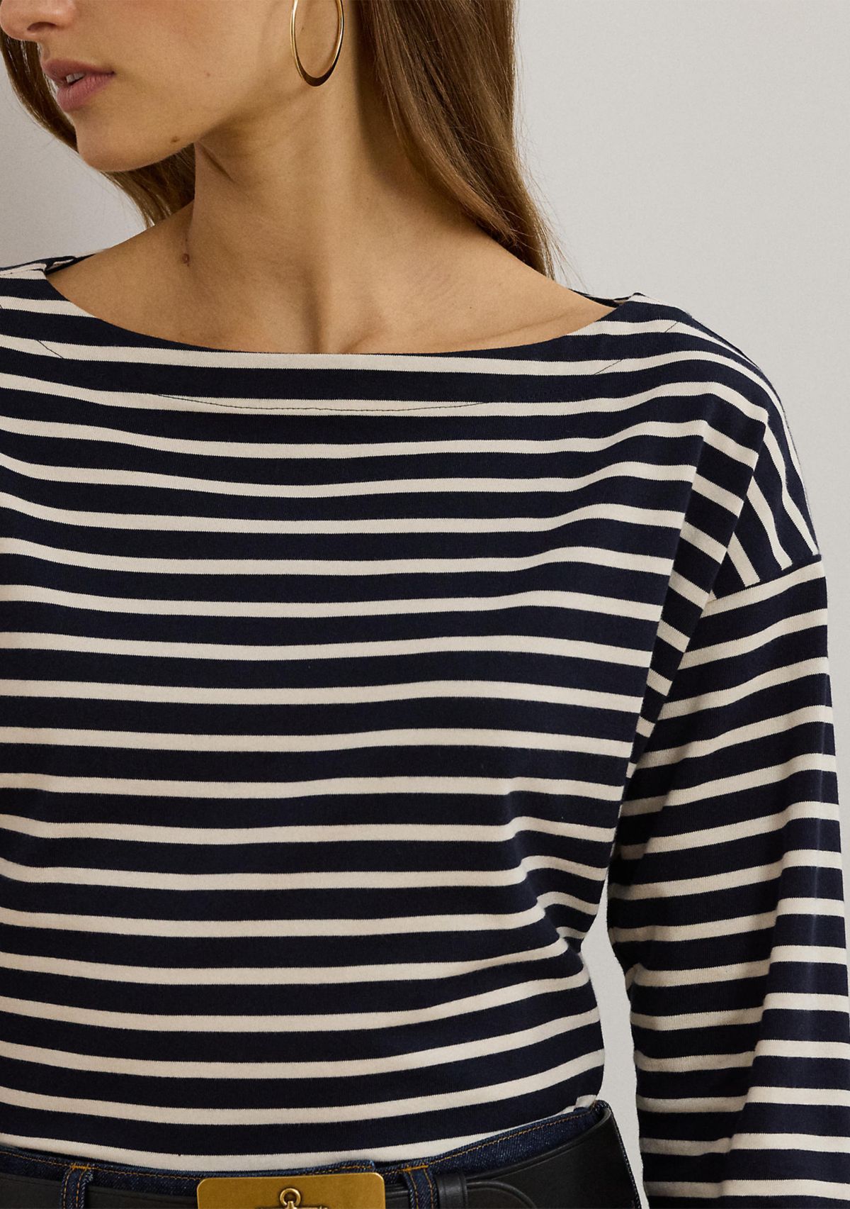 Striped Cotton Jersey Boat Neck Top