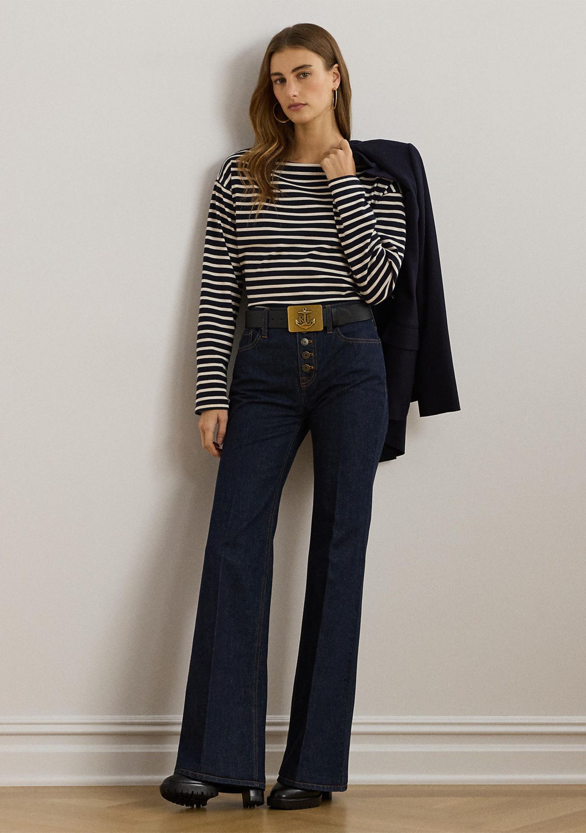 Striped Cotton Jersey Boat Neck Top