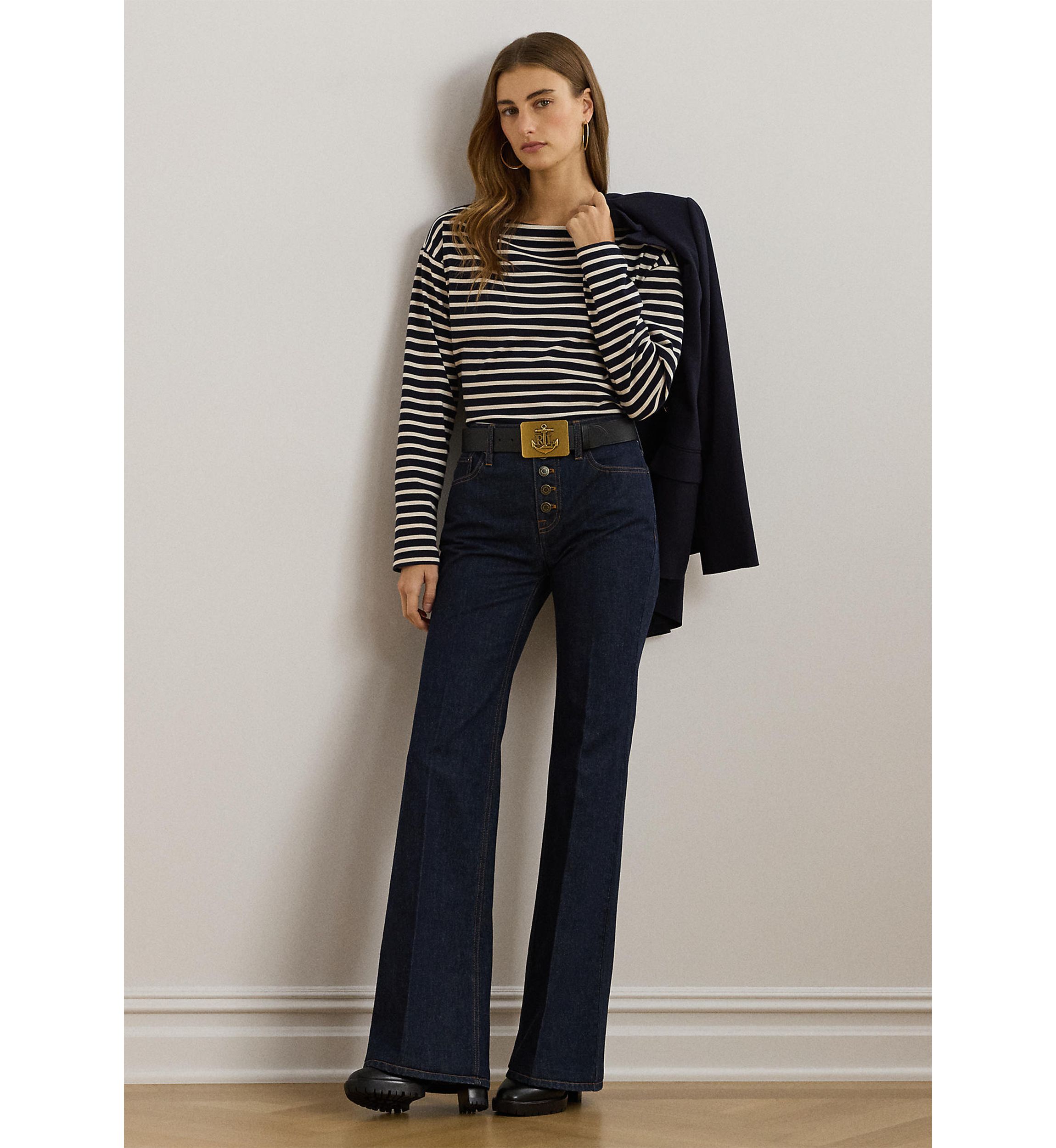 Striped Cotton Jersey Boat Neck Top