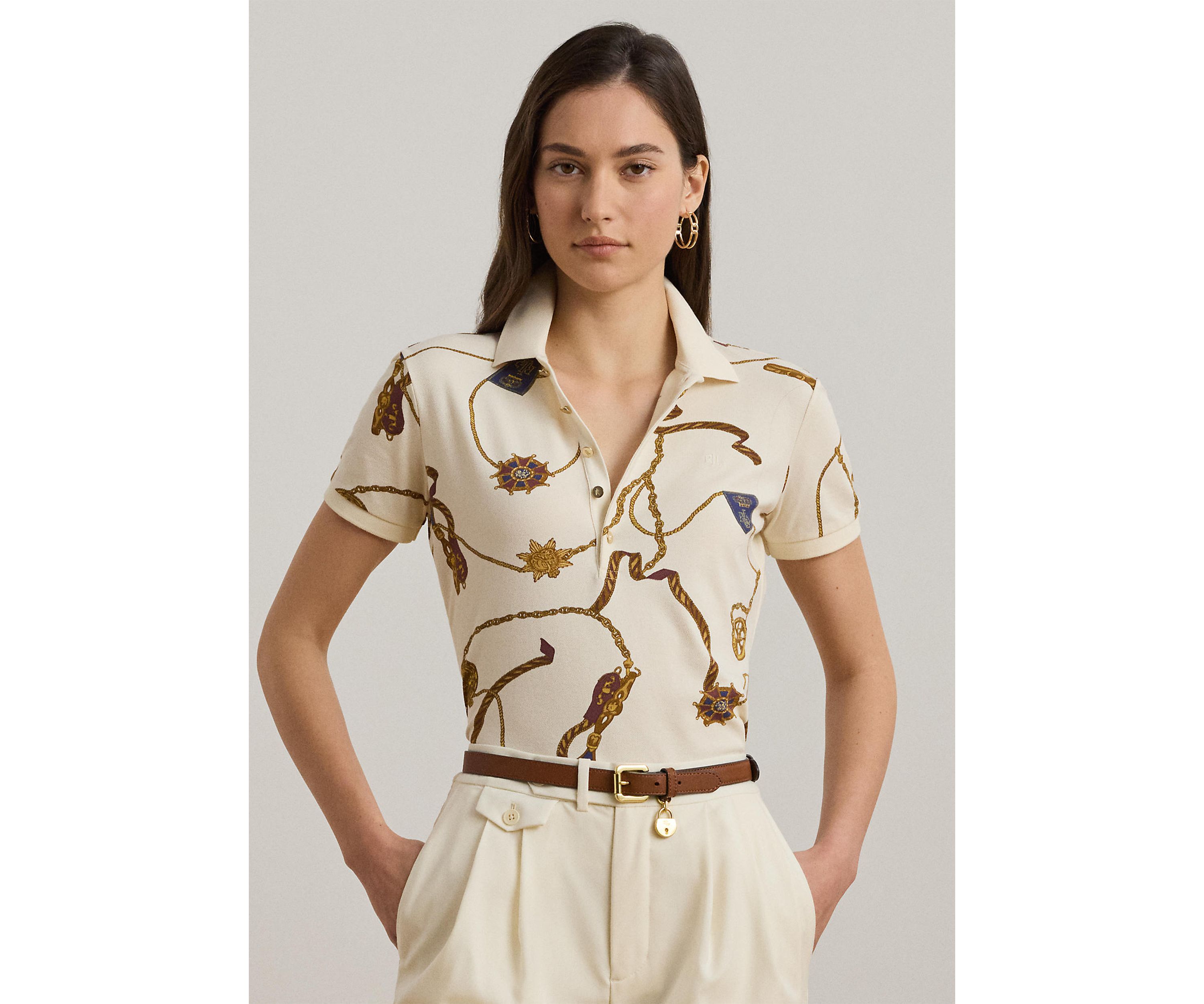 Belting-Print Stretch Piqué Polo Shirt