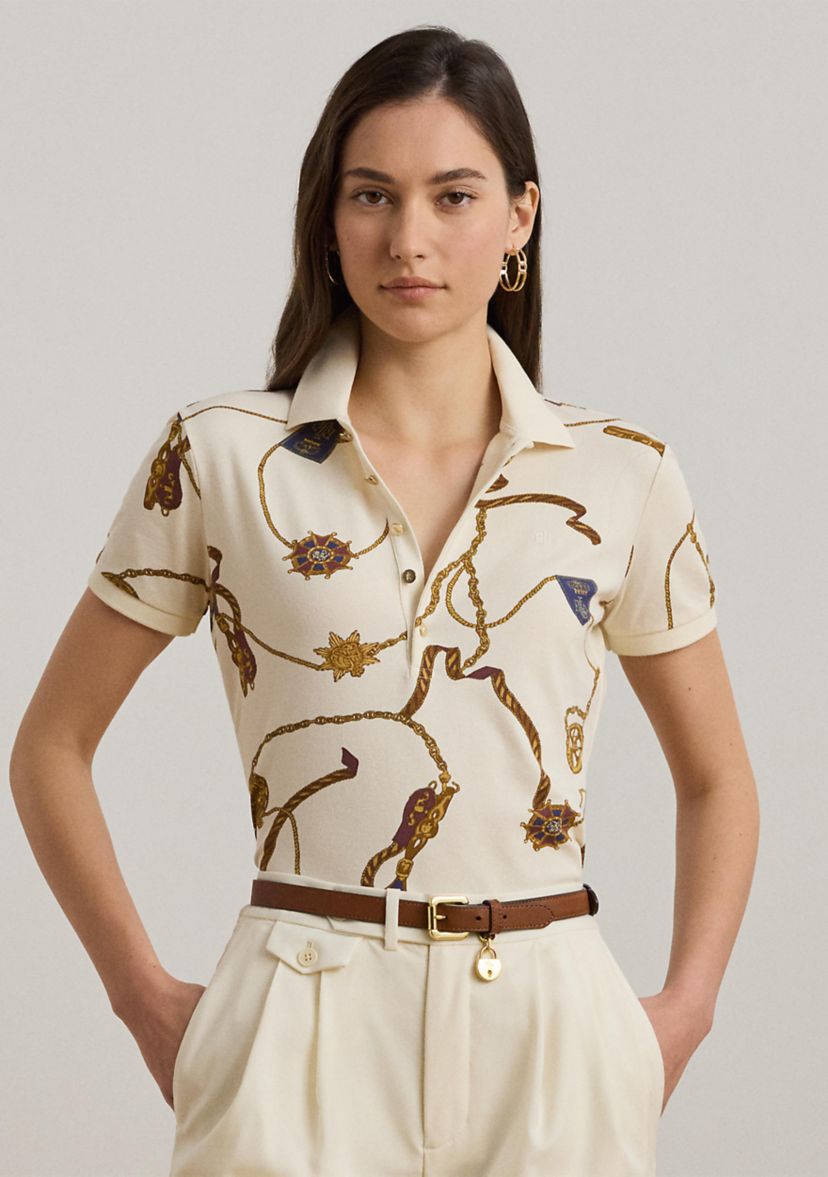 Belting-Print Stretch Piqué Polo Shirt