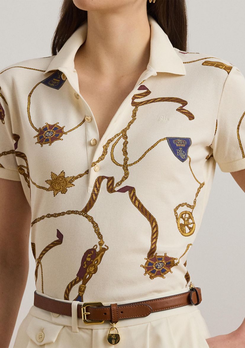 Belting-Print Stretch Piqué Polo Shirt