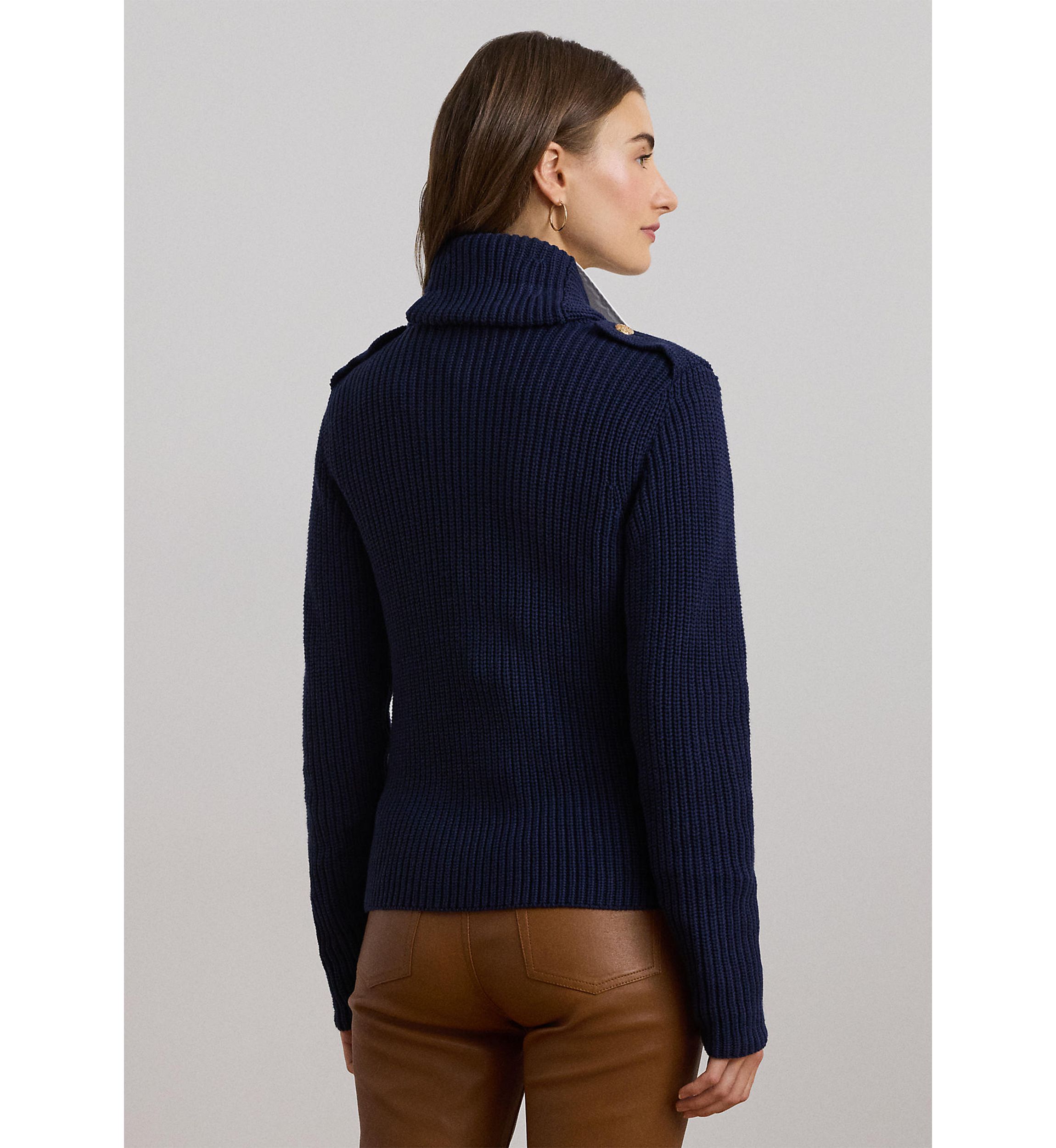 Rib-Knit Double-Breasted Sweater Jacket