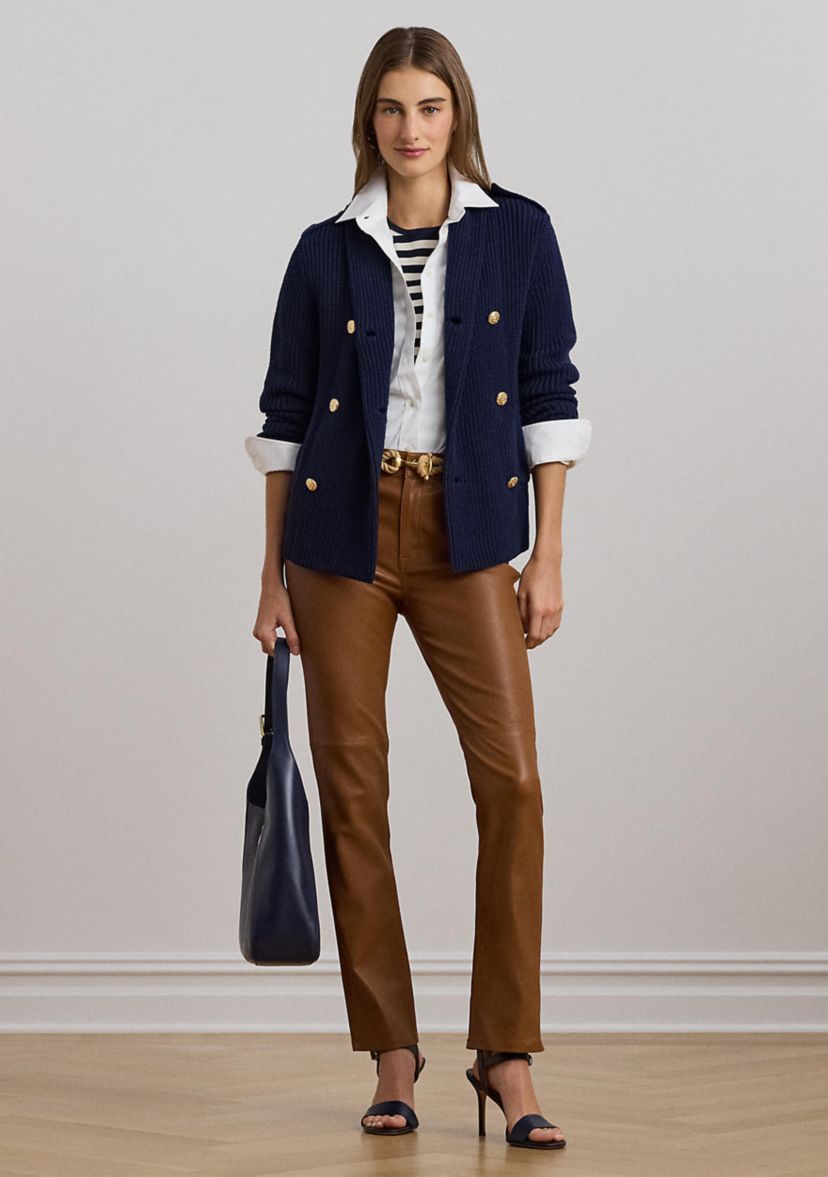 Rib-Knit Double-Breasted Sweater Jacket