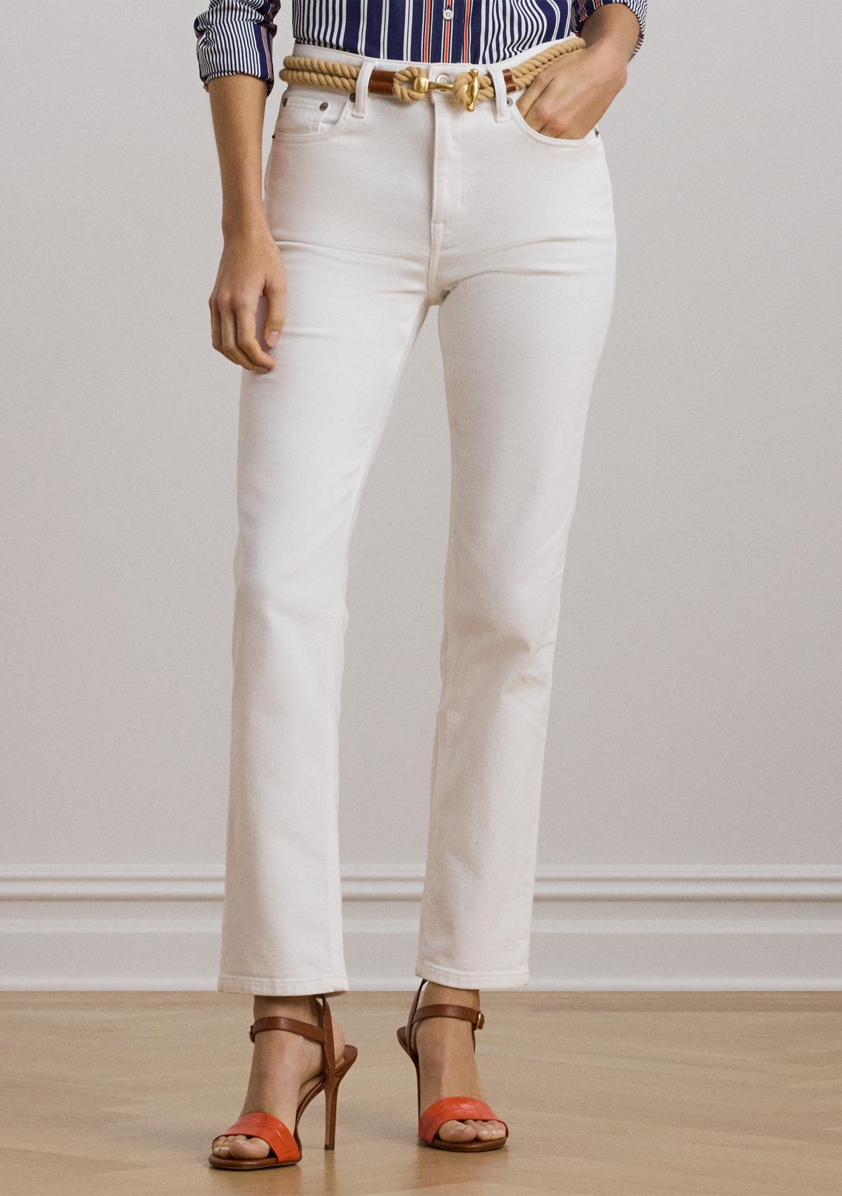 Womens High-Rise Straight Ankle Jeans