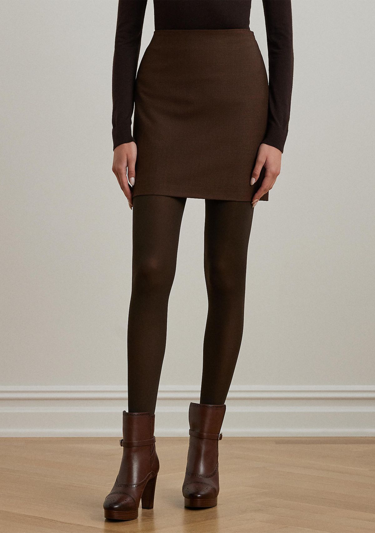 Glen Plaid Wool-Blend Pencil Mini Skirt