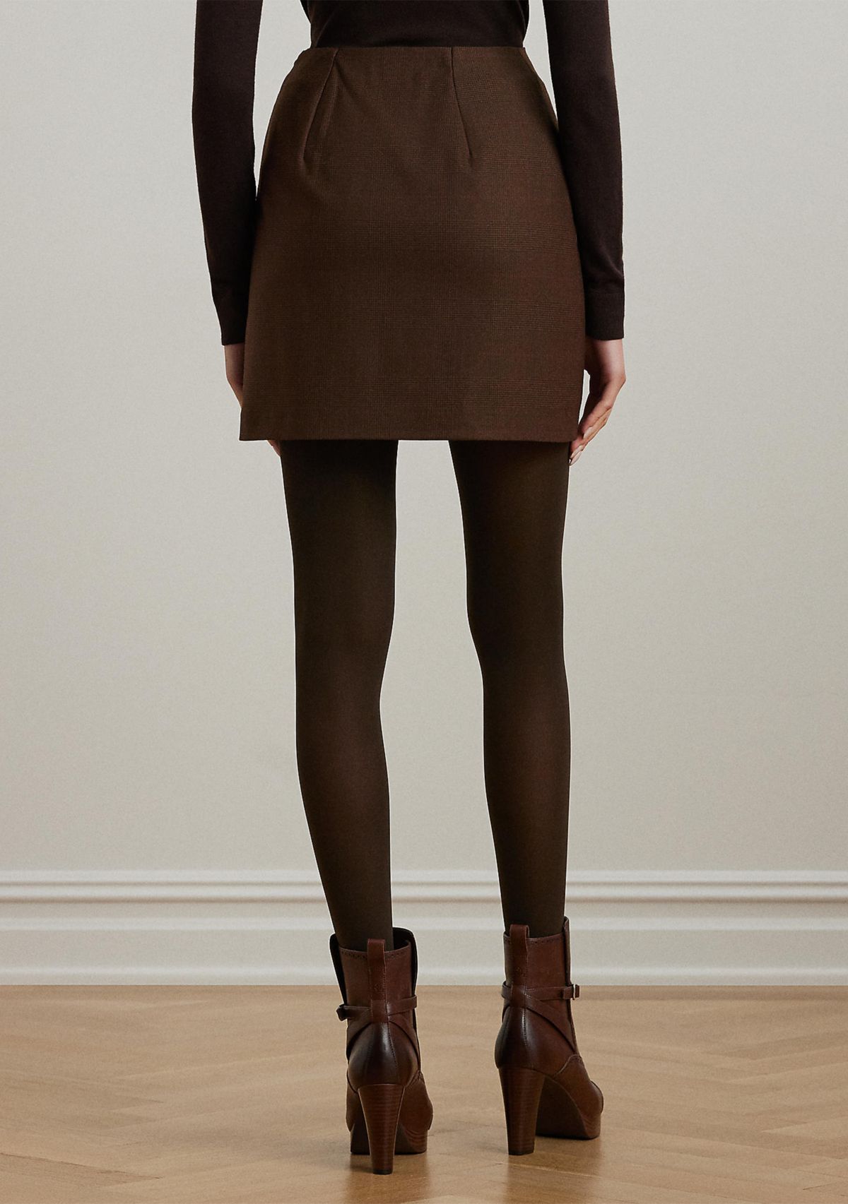 Glen Plaid Wool-Blend Pencil Mini Skirt