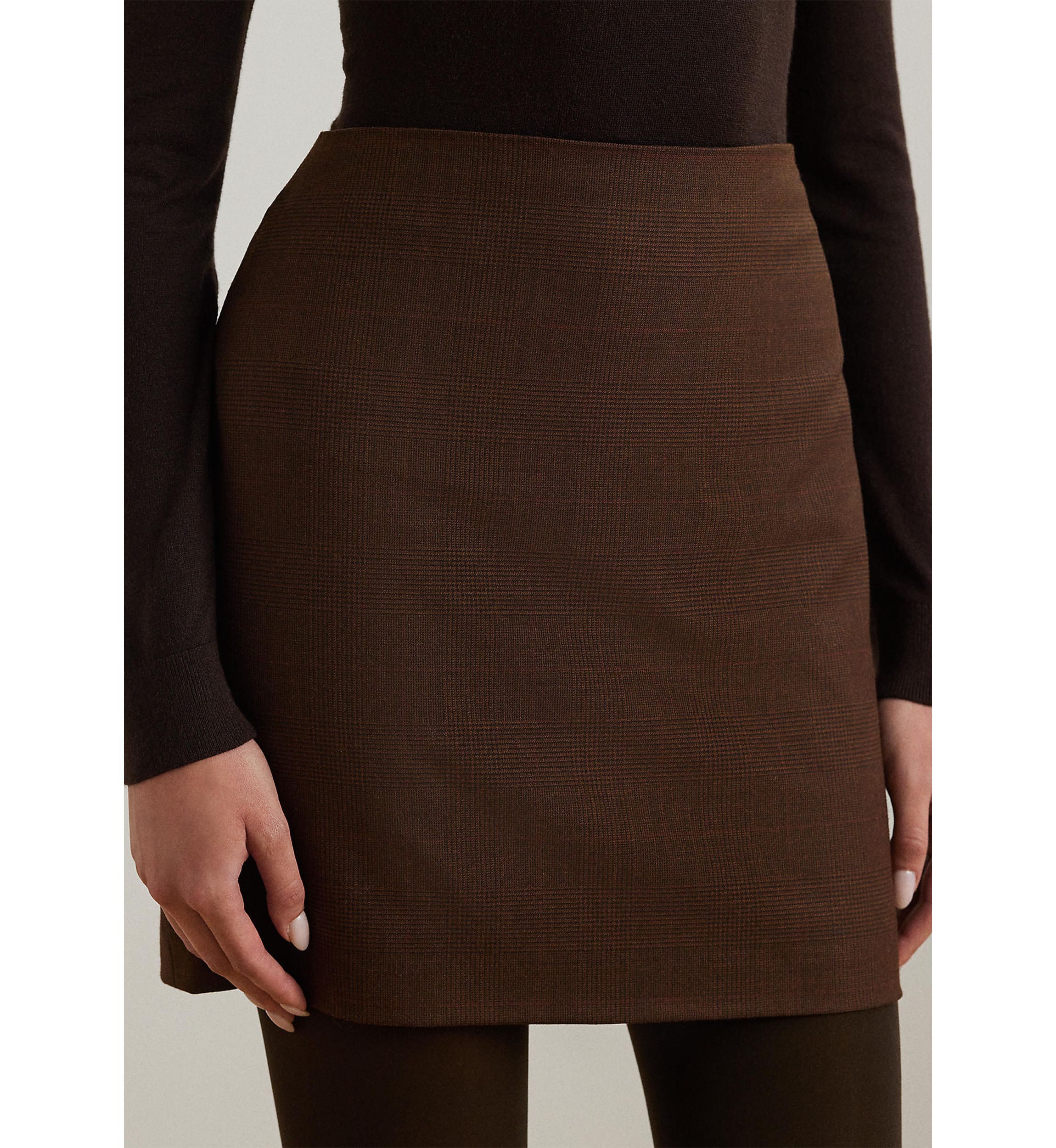 Glen Plaid Wool-Blend Pencil Mini Skirt