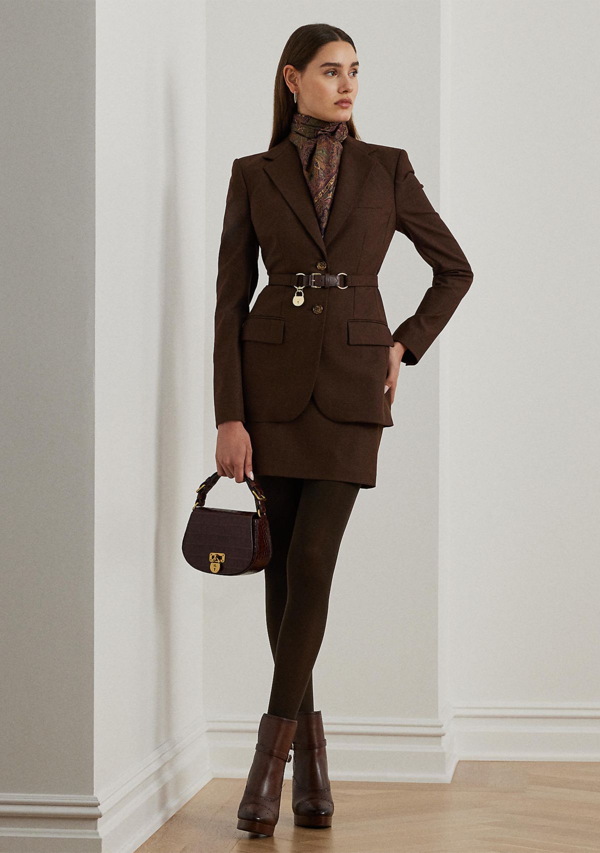 Glen Plaid Wool-Blend Pencil Mini Skirt