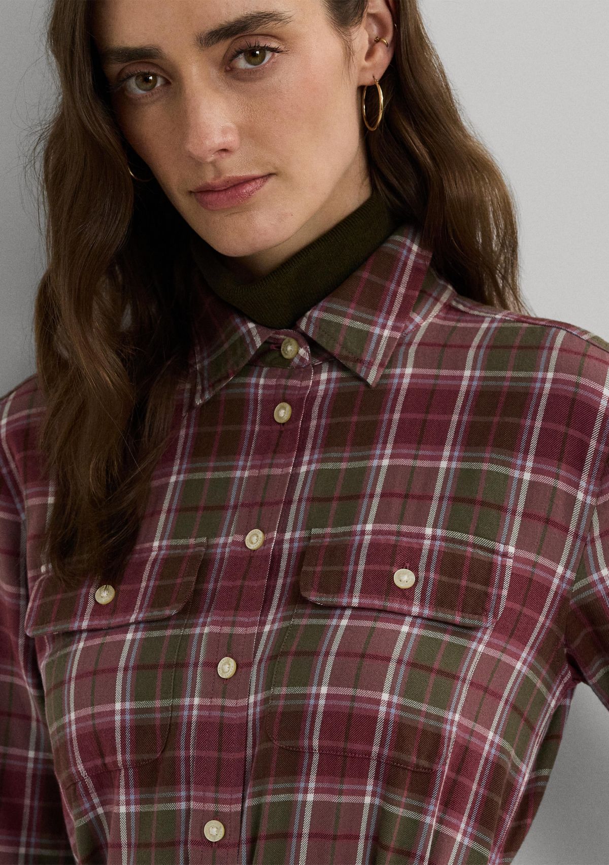Womens Checked Plaid Belted Cotton Shirtdress