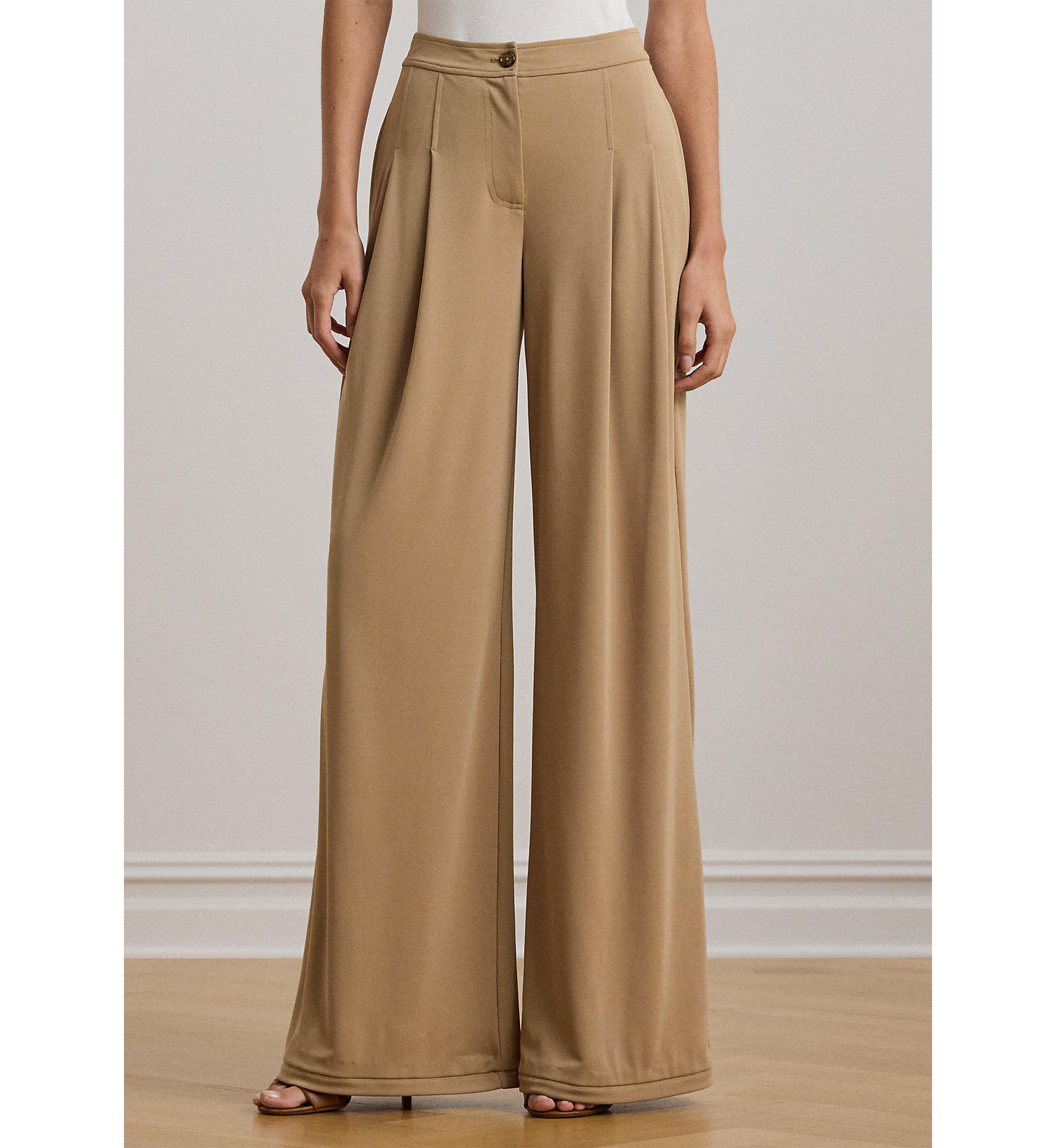 Pleated Stretch Jersey Wide-Leg Pants