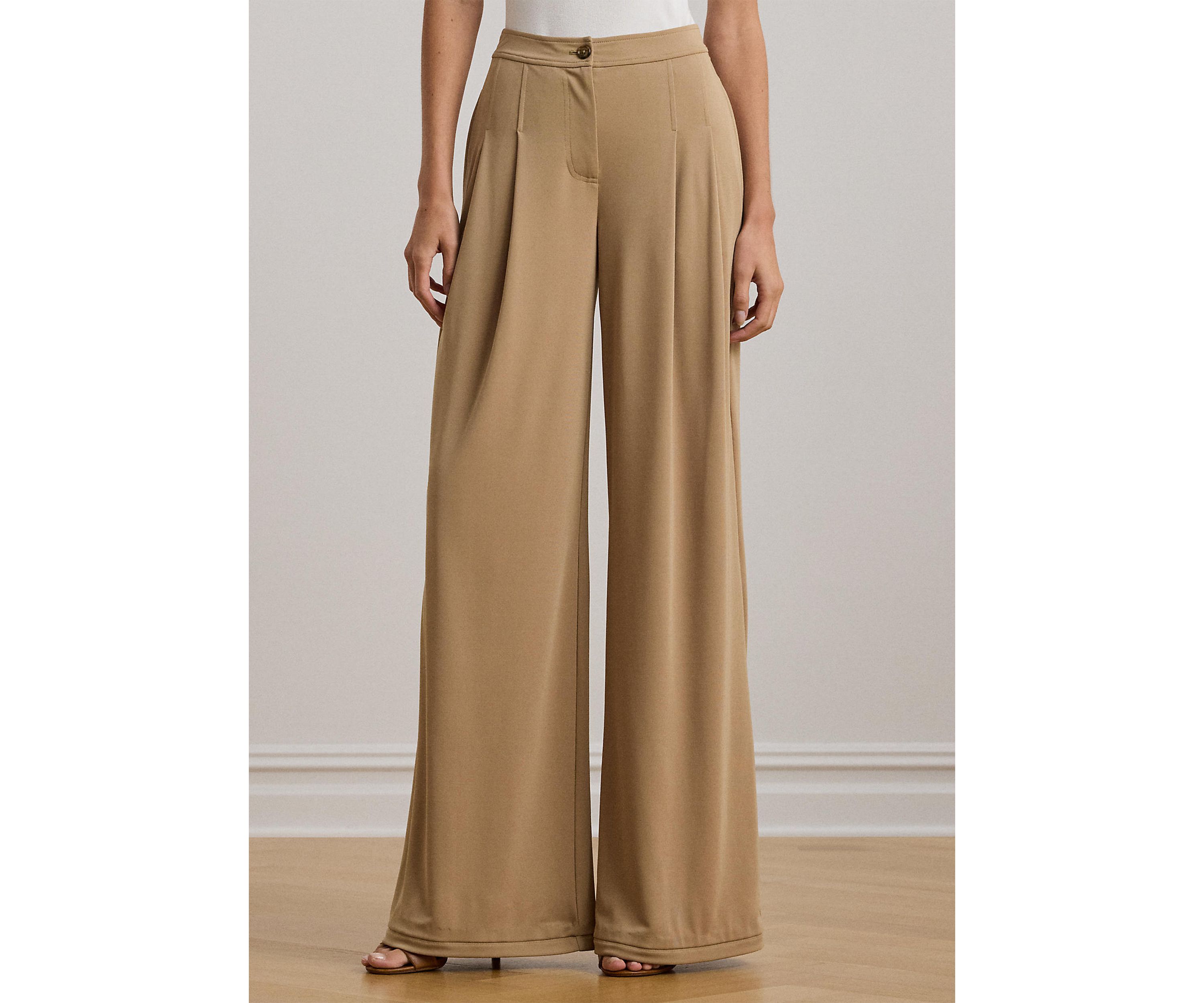 Pleated Stretch Jersey Wide-Leg Pants