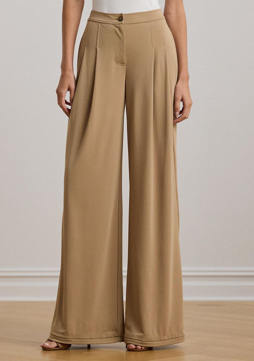 Pleated Stretch Jersey Wide-Leg Pants