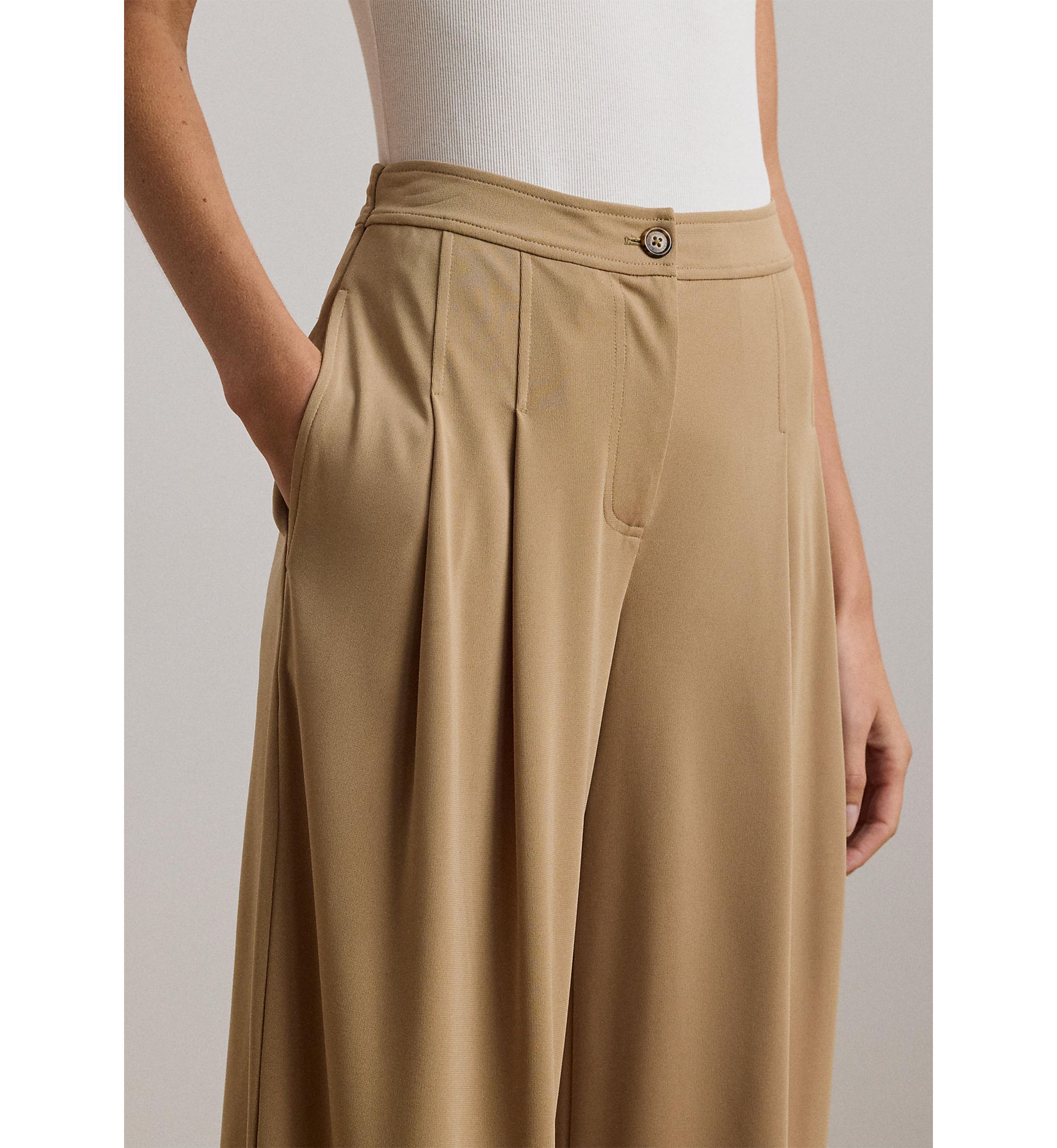 Pleated Stretch Jersey Wide-Leg Pants
