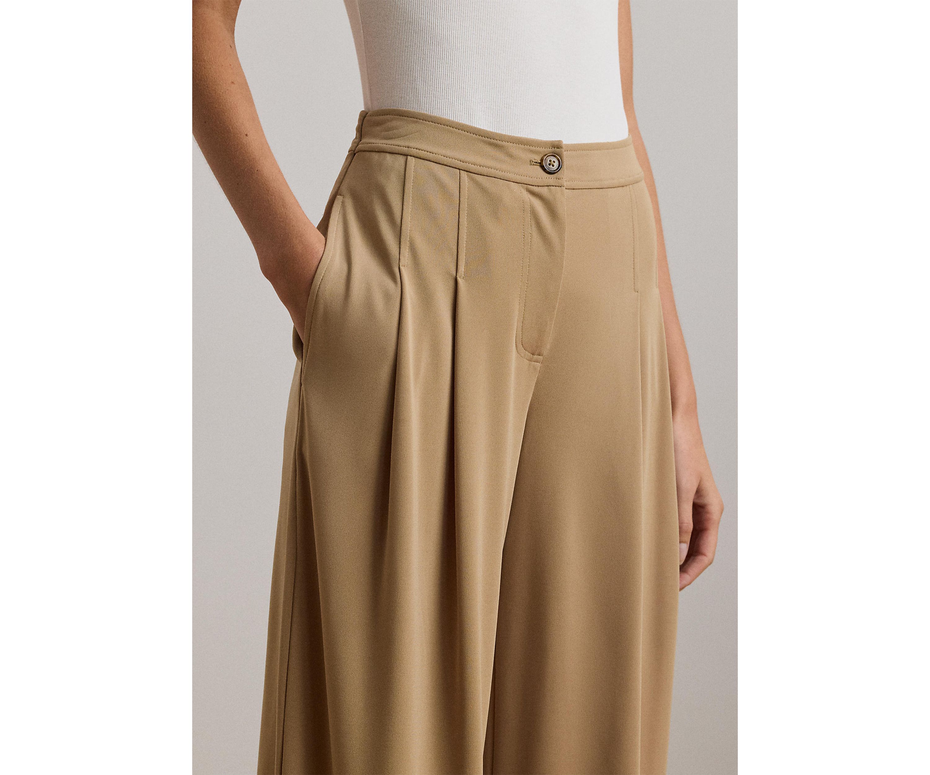 Pleated Stretch Jersey Wide-Leg Pants