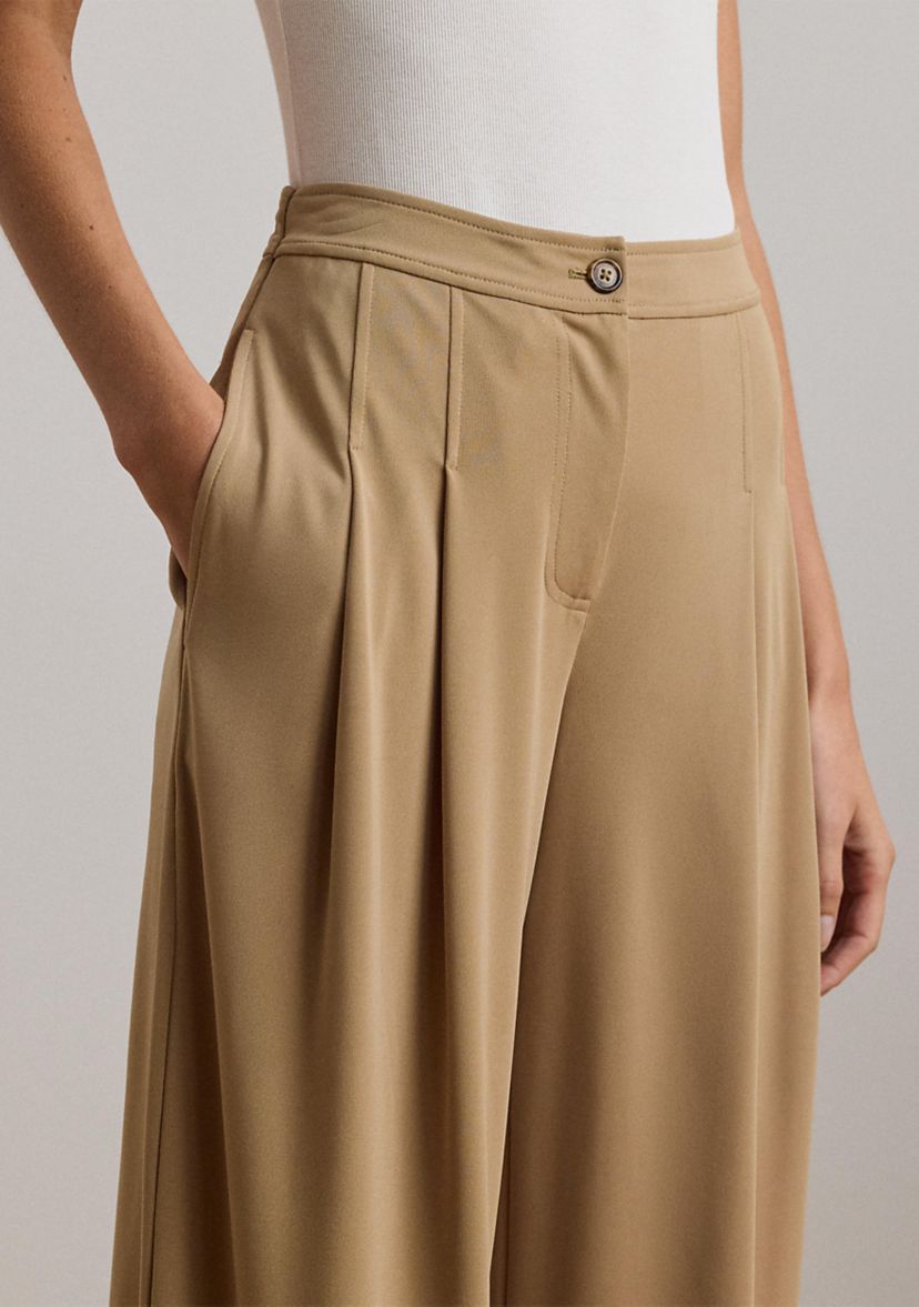 Pleated Stretch Jersey Wide-Leg Pants
