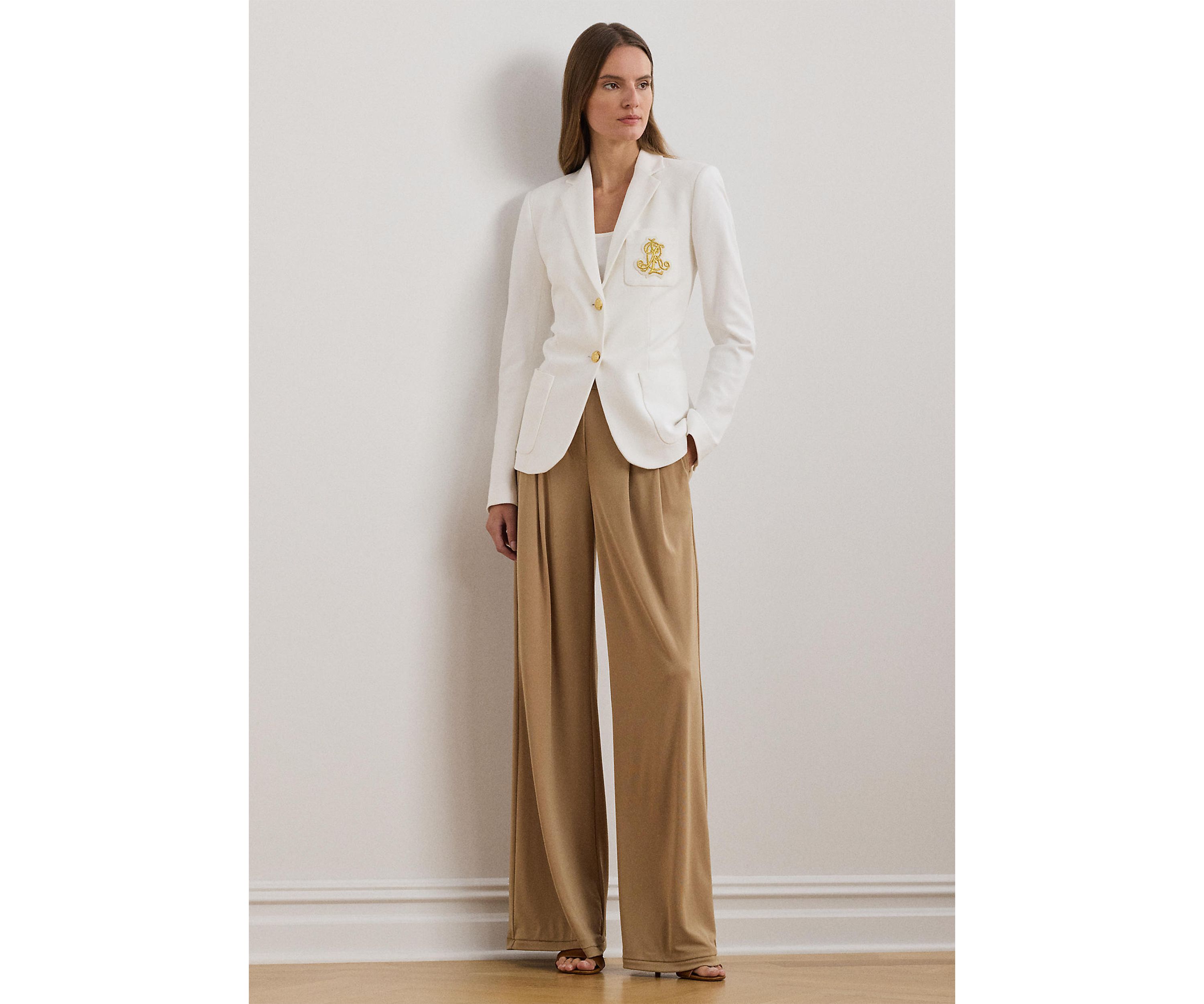 Pleated Stretch Jersey Wide-Leg Pants
