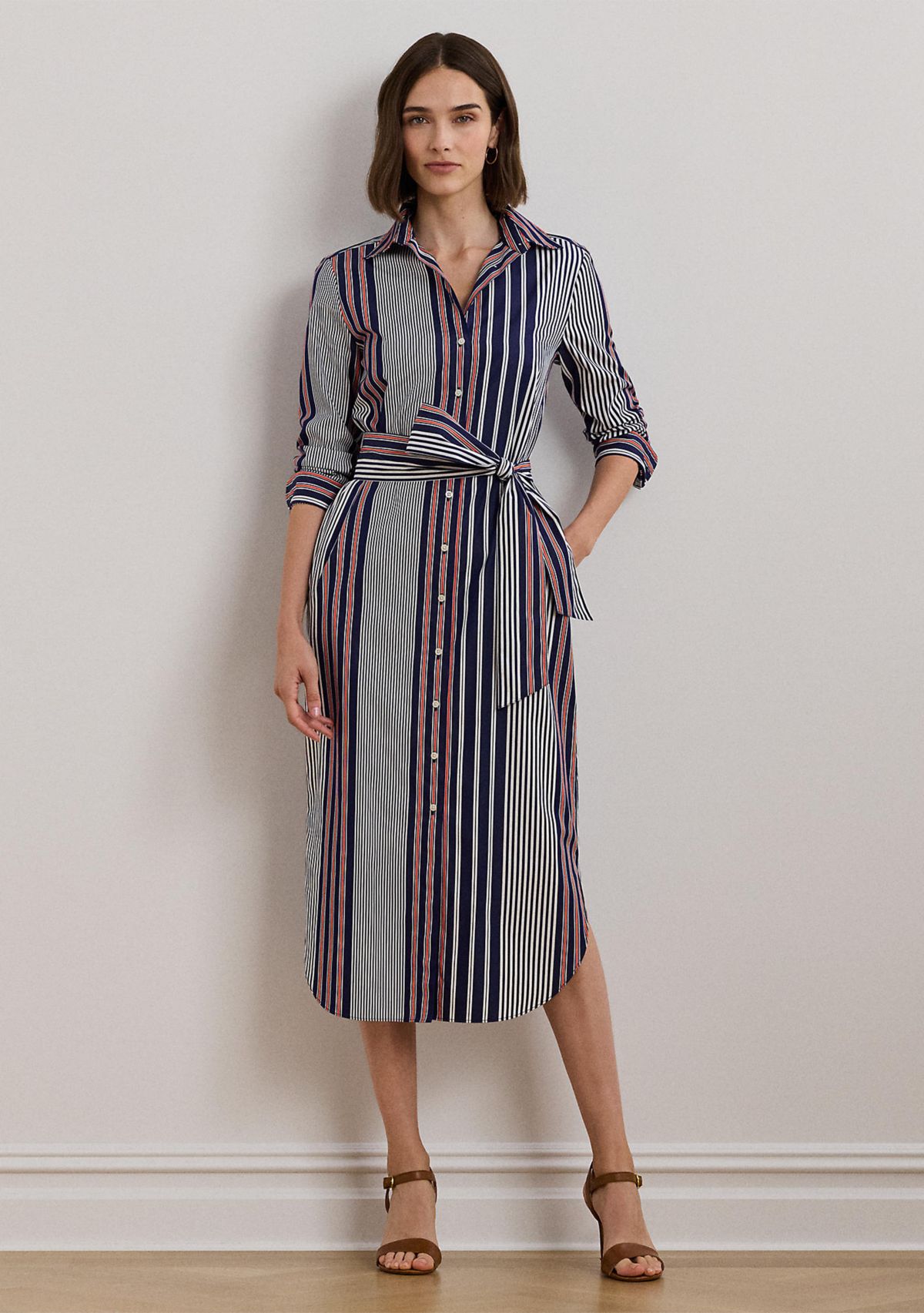 Womens Striped Cotton Broadcloth Shirtdress