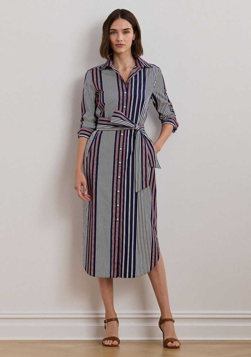 Womens Striped Cotton Broadcloth Shirtdress