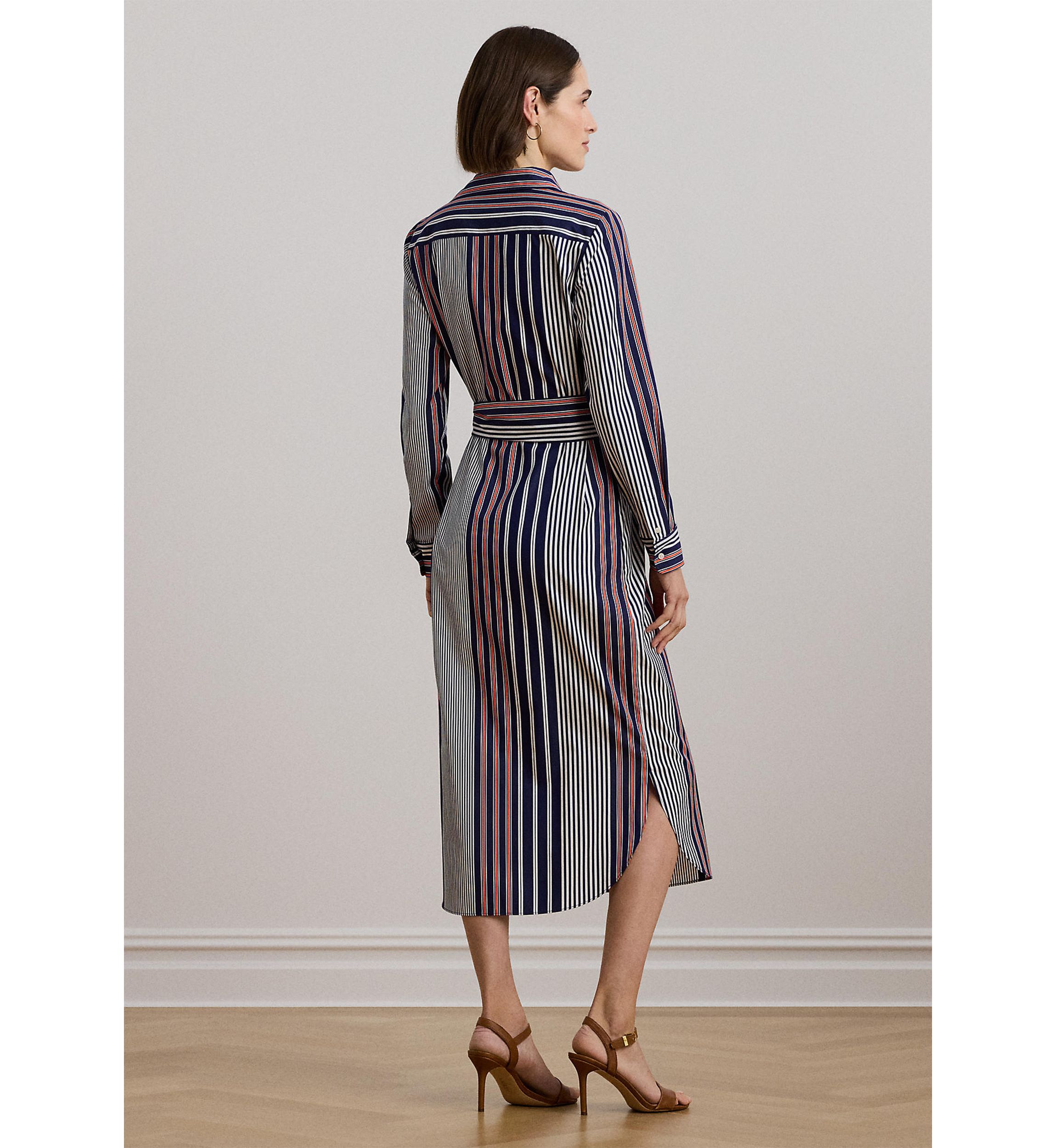 Womens Striped Cotton Broadcloth Shirtdress