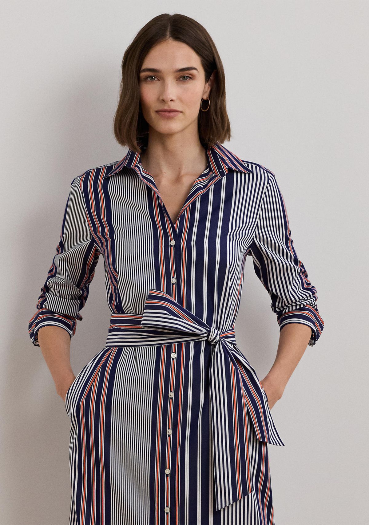 Womens Striped Cotton Broadcloth Shirtdress