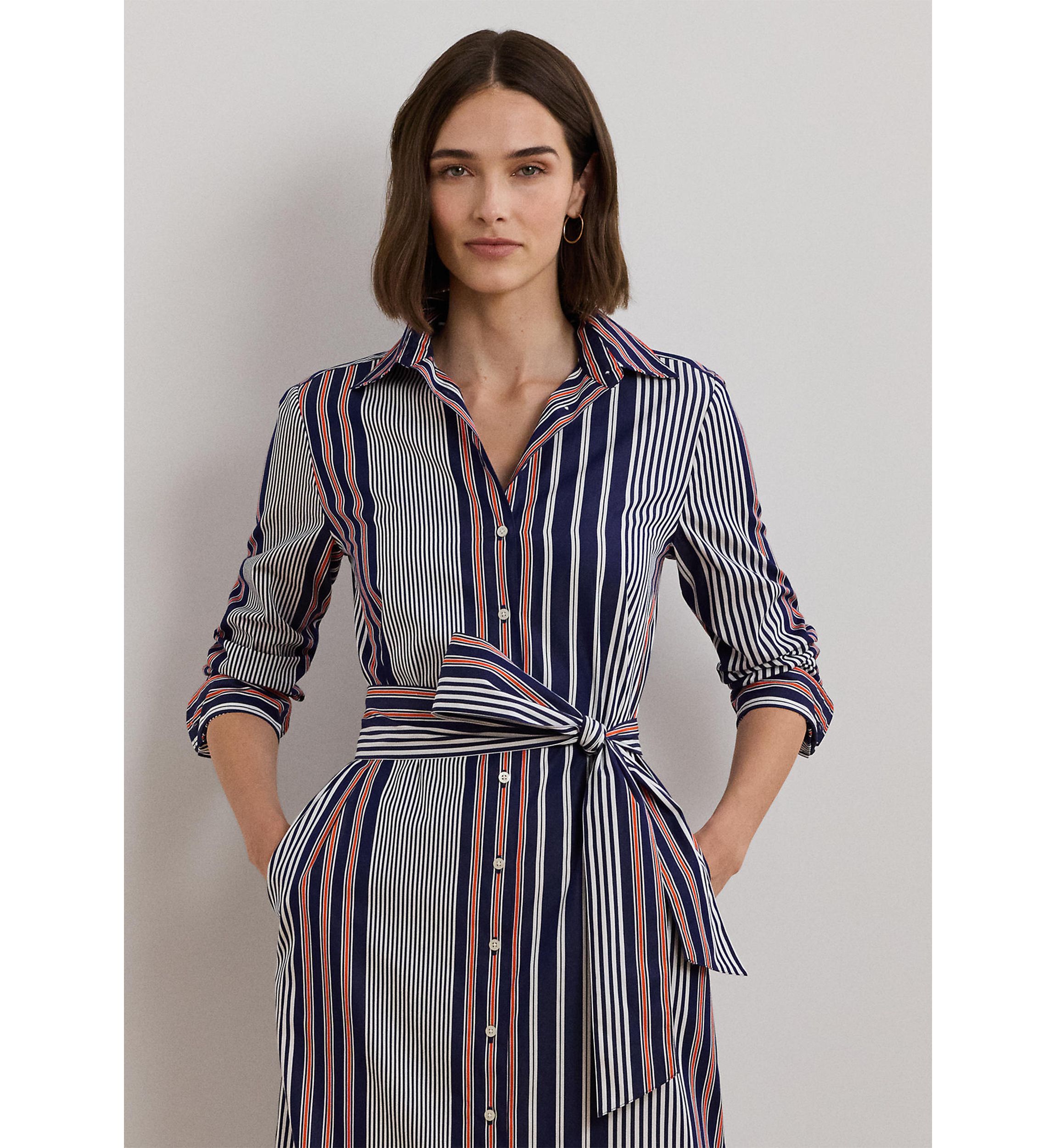 Womens Striped Cotton Broadcloth Shirtdress
