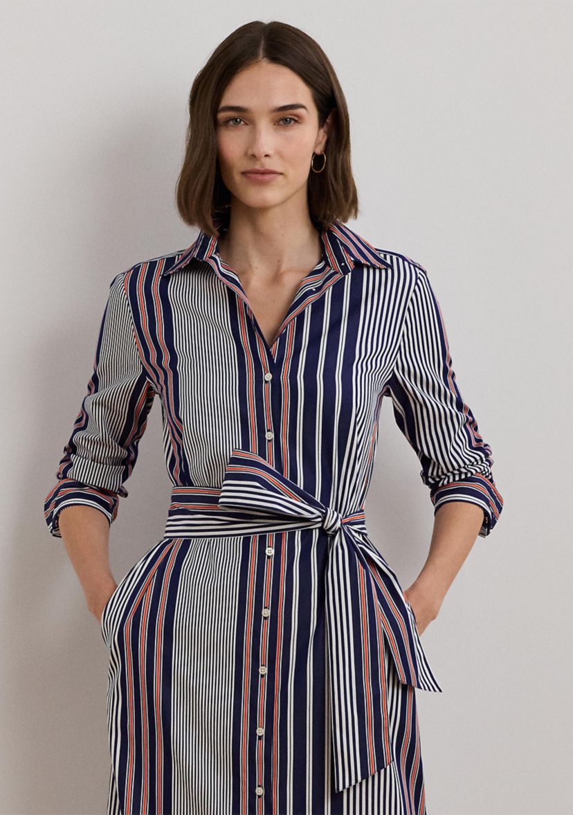 Womens Striped Cotton Broadcloth Shirtdress