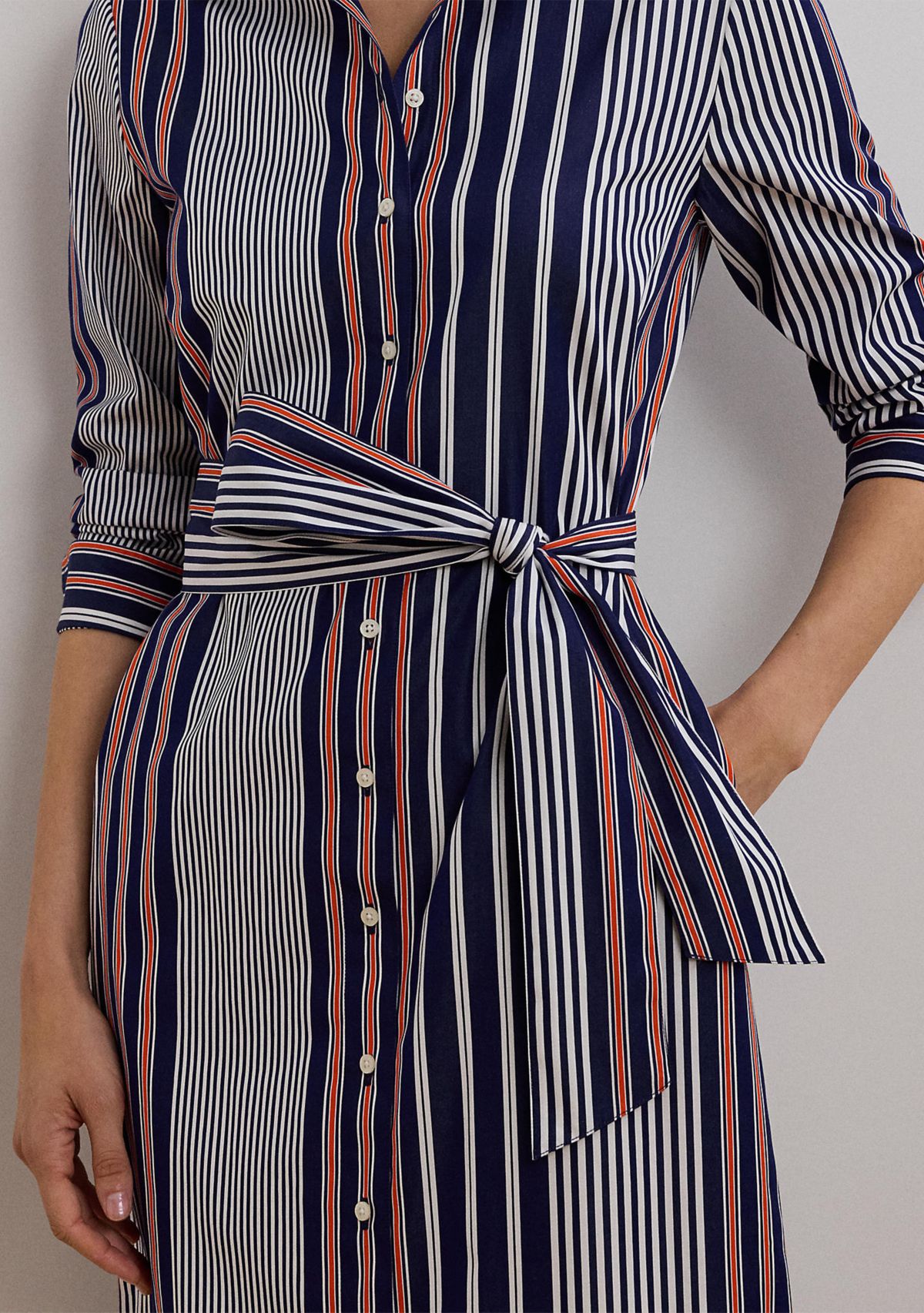 Womens Striped Cotton Broadcloth Shirtdress