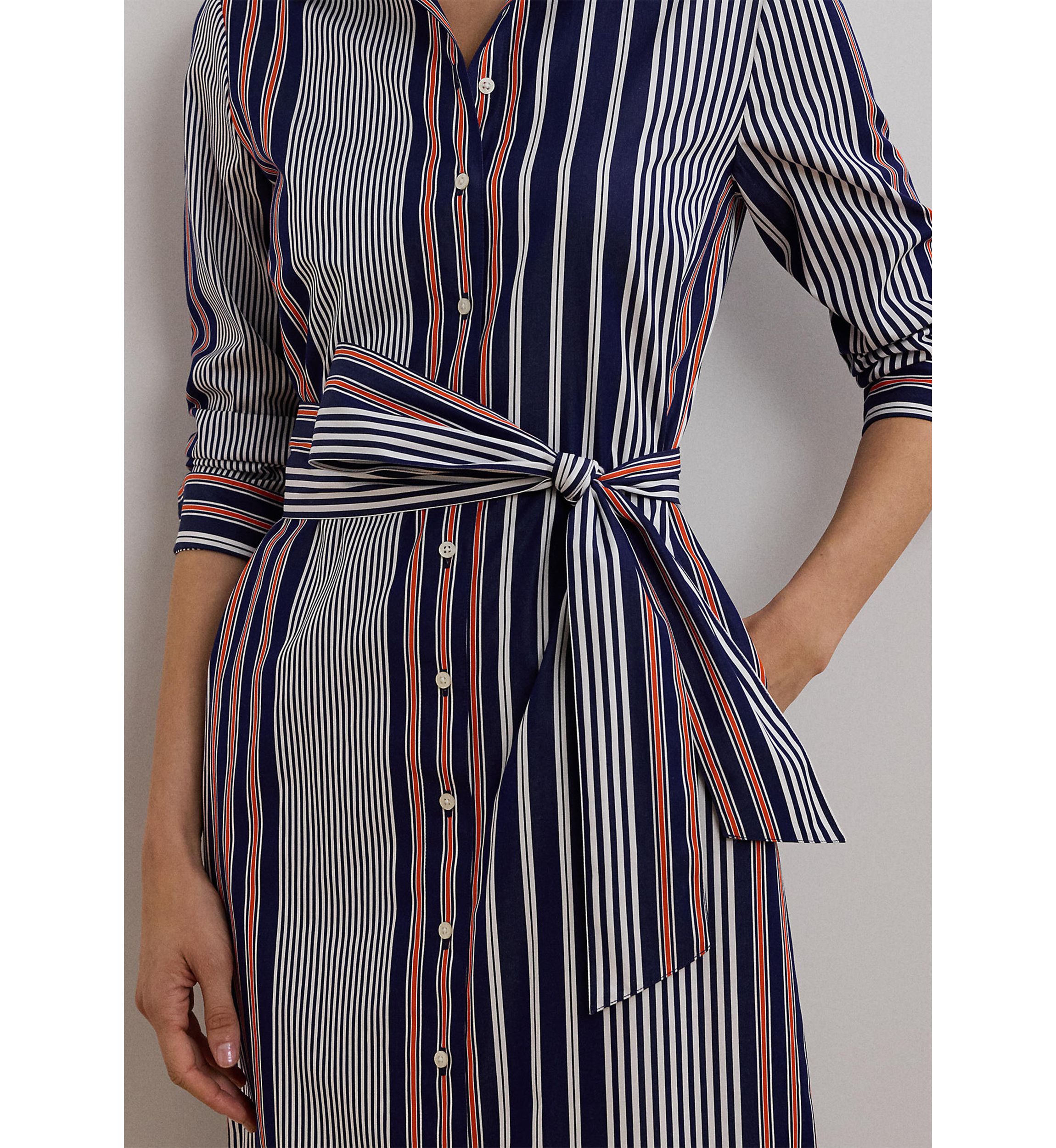 Womens Striped Cotton Broadcloth Shirtdress