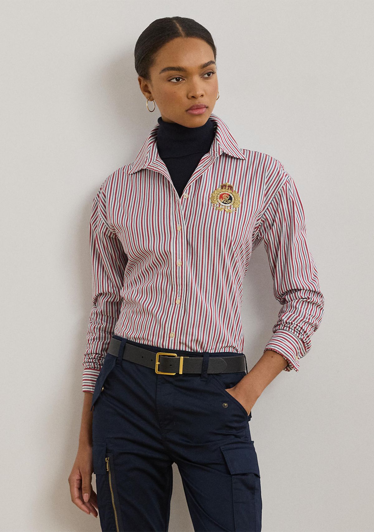 Womens Relaxed Fit Striped Broadcloth Shirt