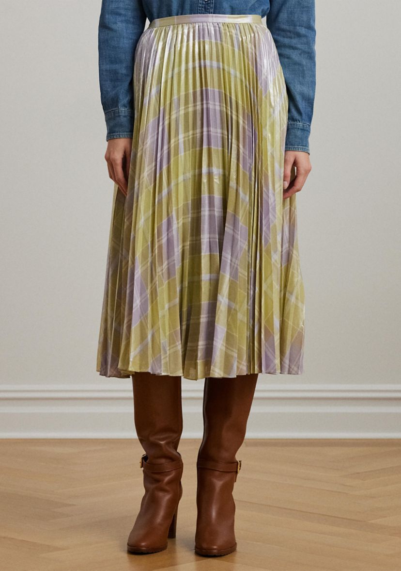 Womens Checked Plaid Pleated Georgette Skirt