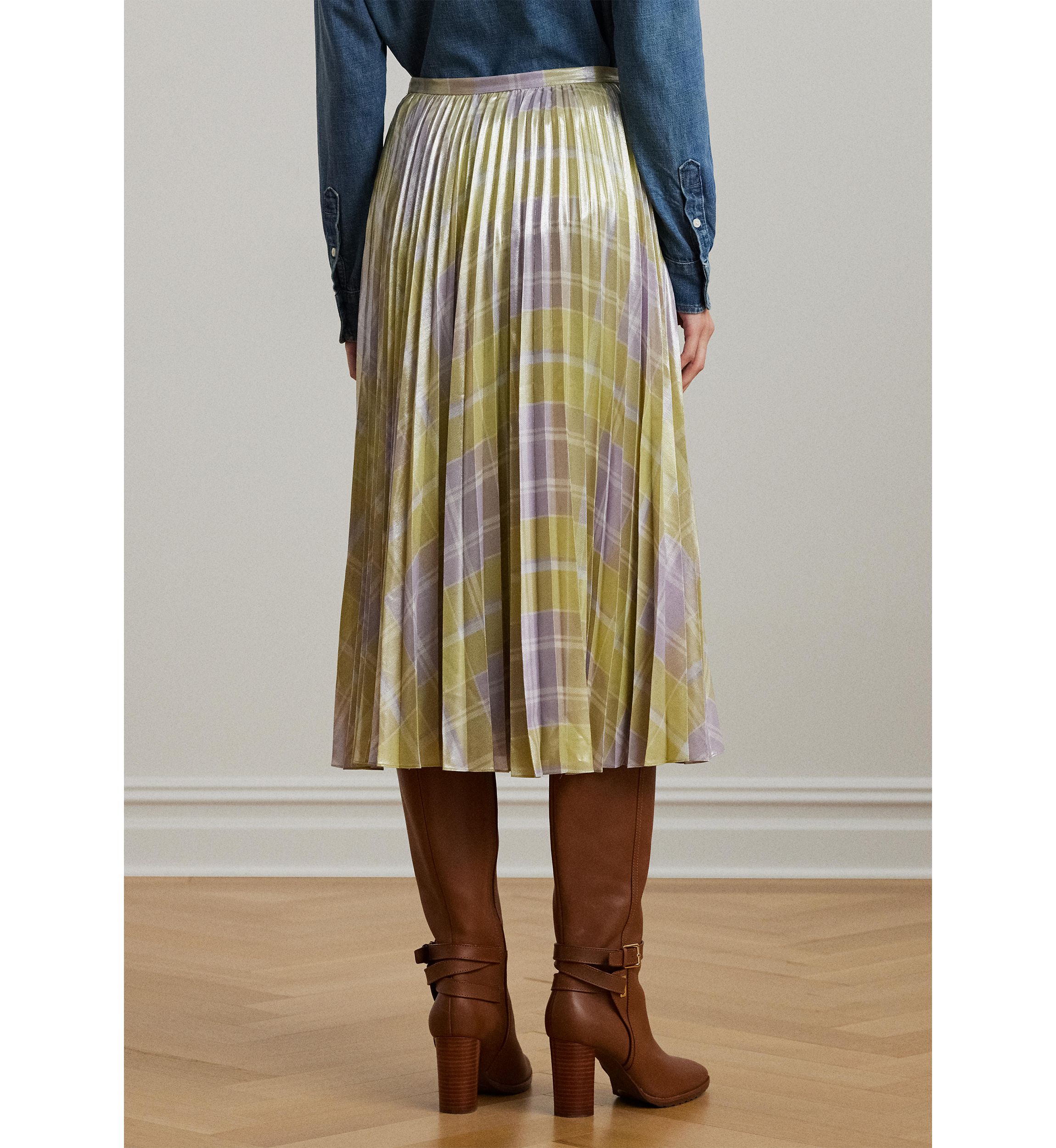 Womens Checked Plaid Pleated Georgette Skirt