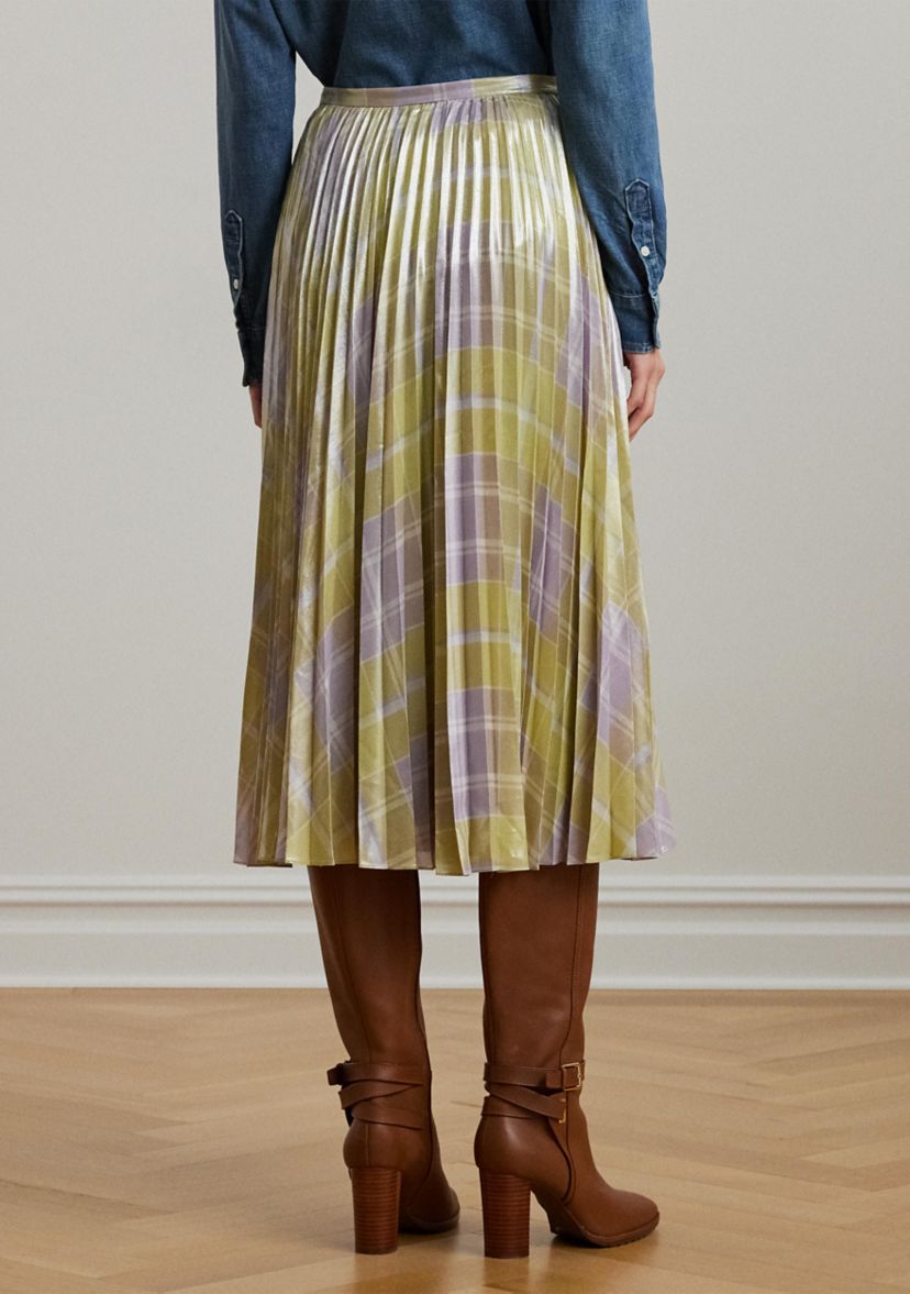 Womens Checked Plaid Pleated Georgette Skirt