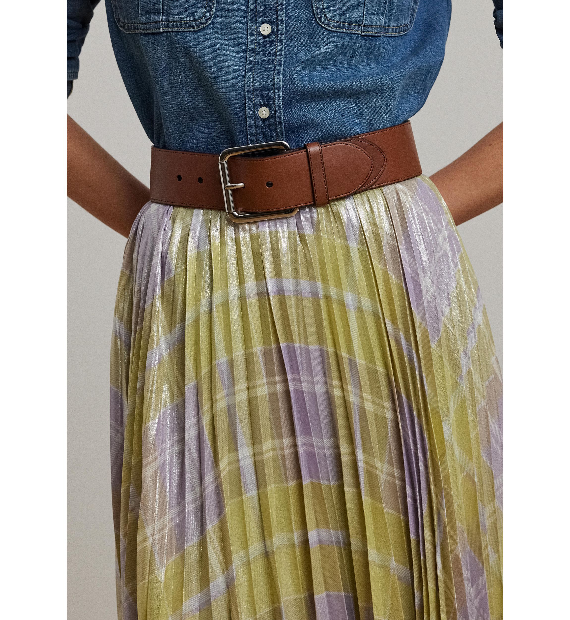 Womens Checked Plaid Pleated Georgette Skirt