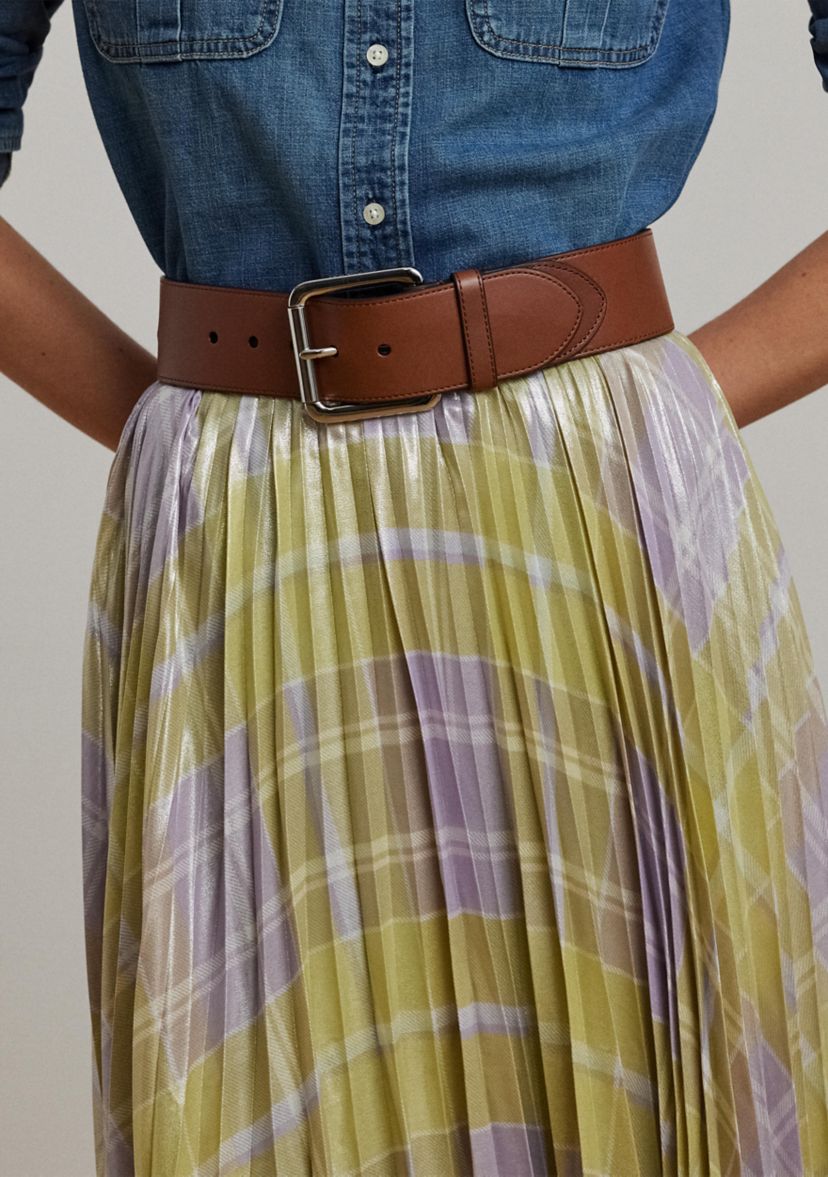 Womens Checked Plaid Pleated Georgette Skirt