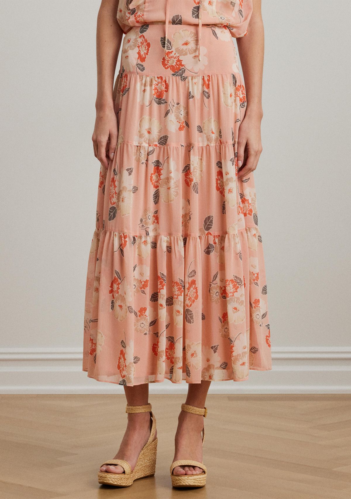 Floral Crinkle Georgette Tiered Skirt