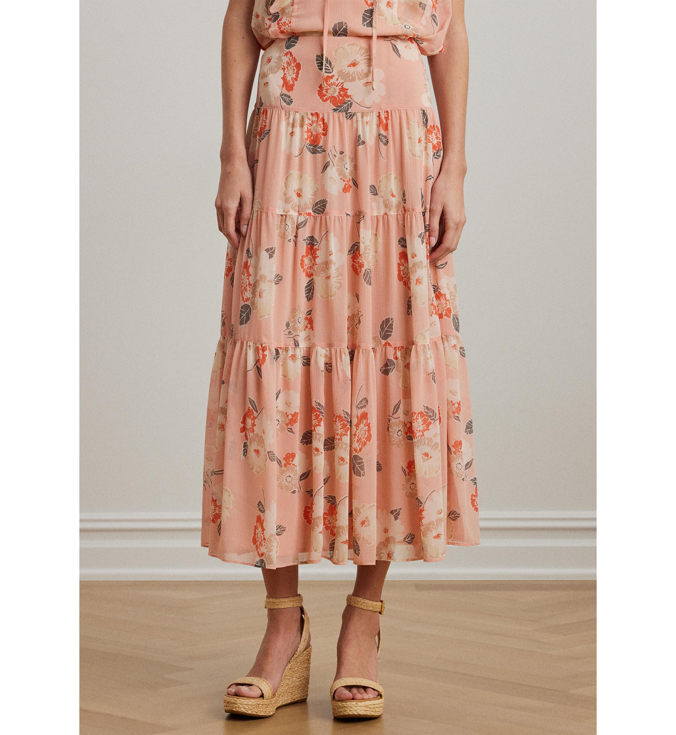 Floral Crinkle Georgette Tiered Skirt