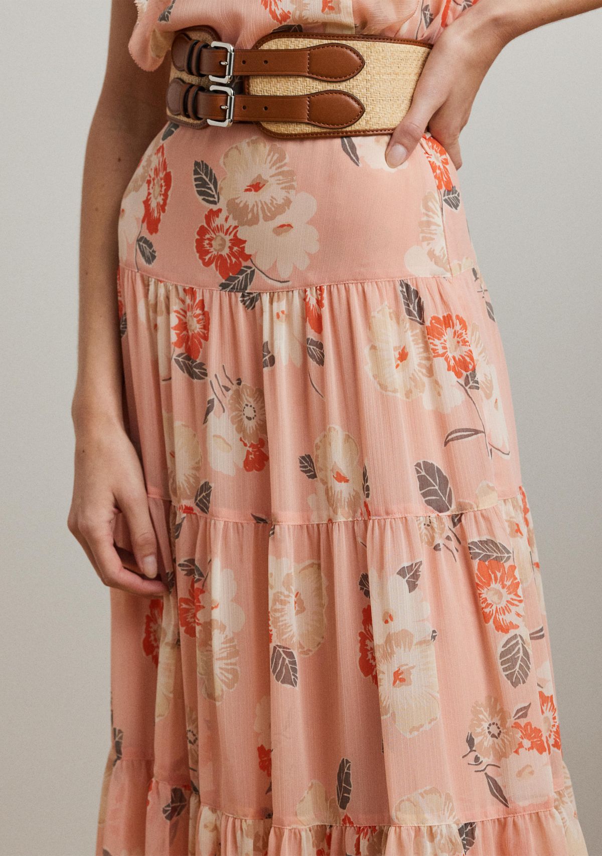 Floral Crinkle Georgette Tiered Skirt