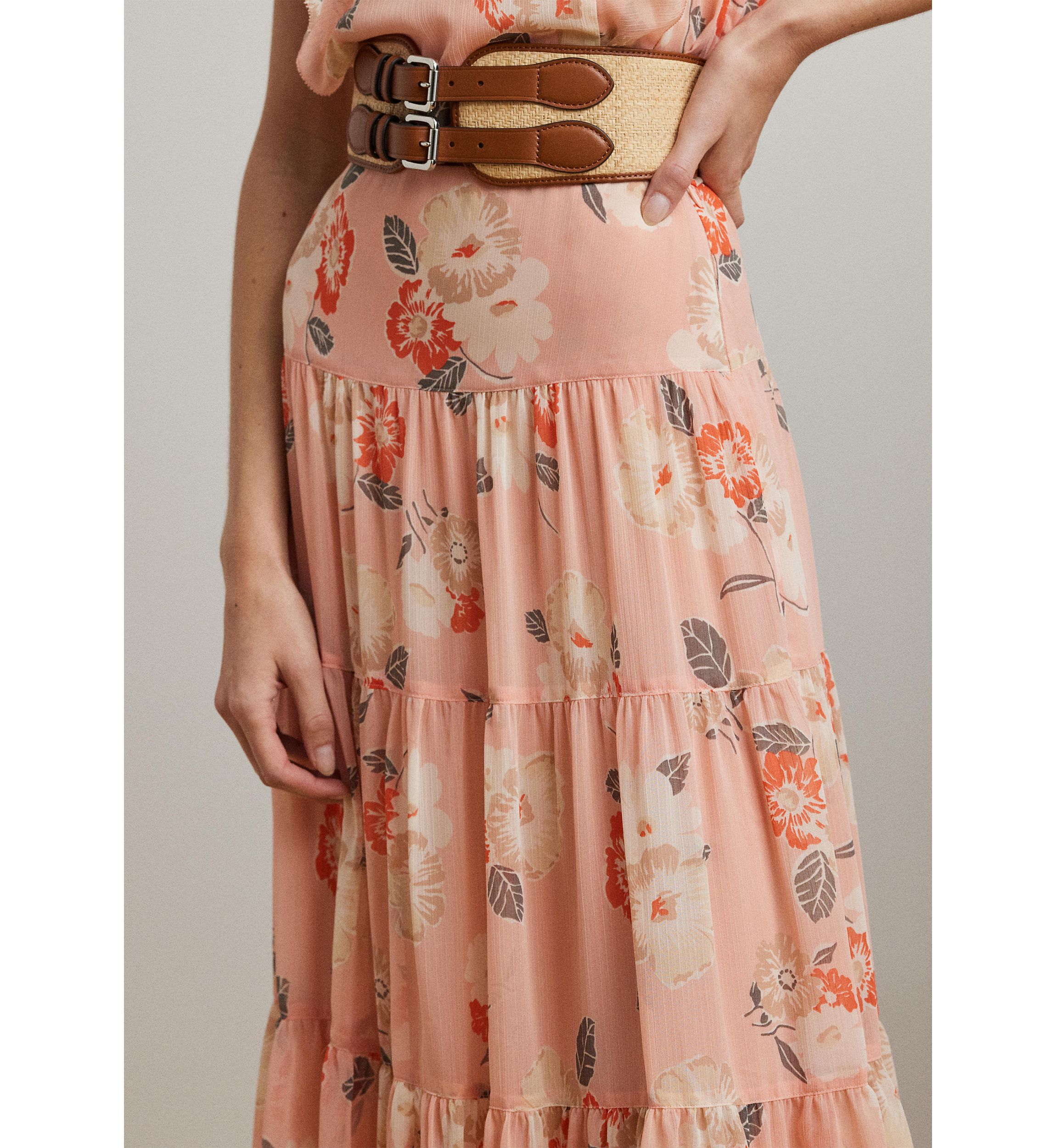 Floral Crinkle Georgette Tiered Skirt